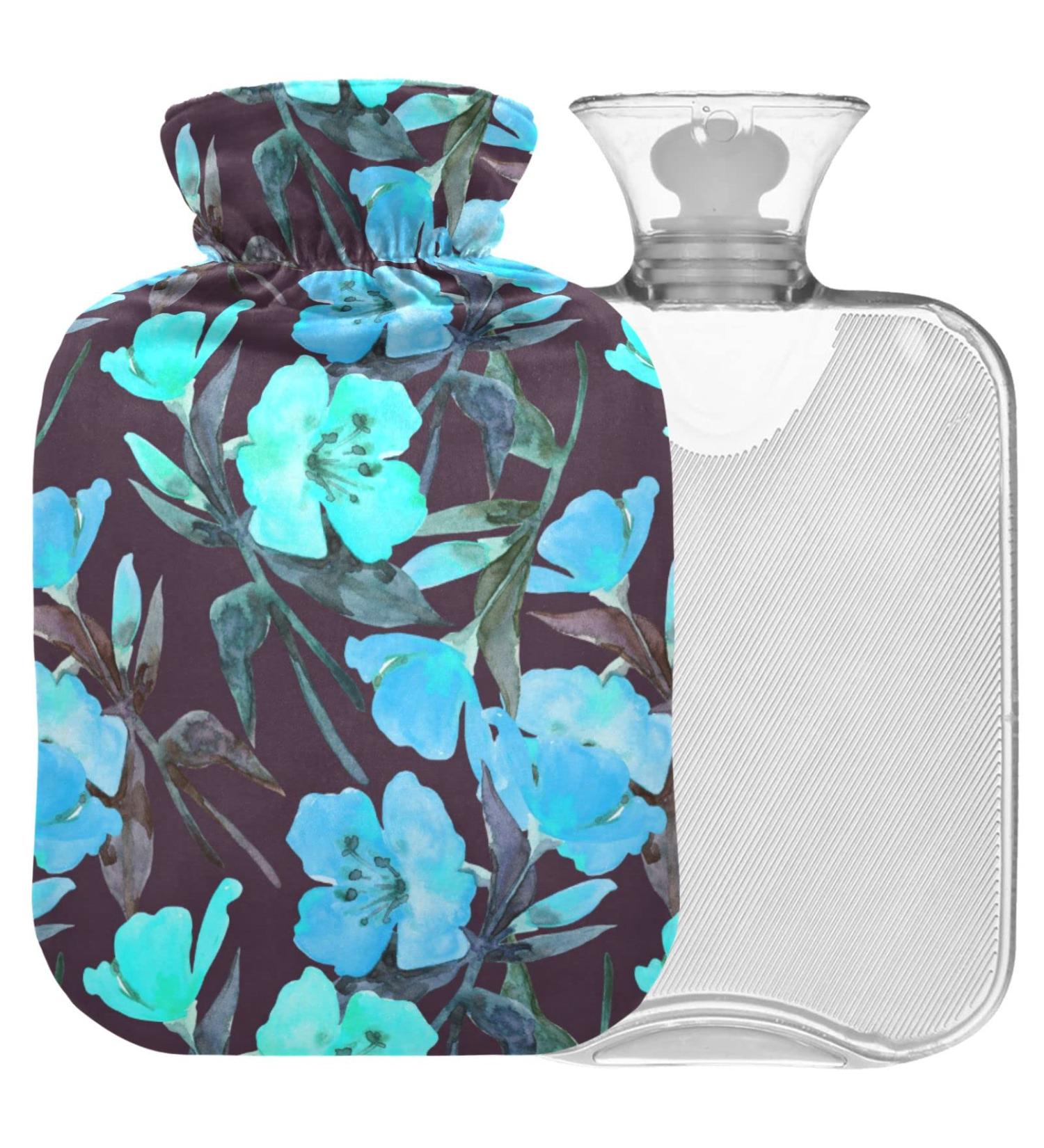 NAANLE 2L Hot Water Bottle with Watercolor Blue Flower Cover - Pain Relief & Cold Therapy Ideal for Back Pain Hand & Foot Warmers - Buy Online on GoSupps.com