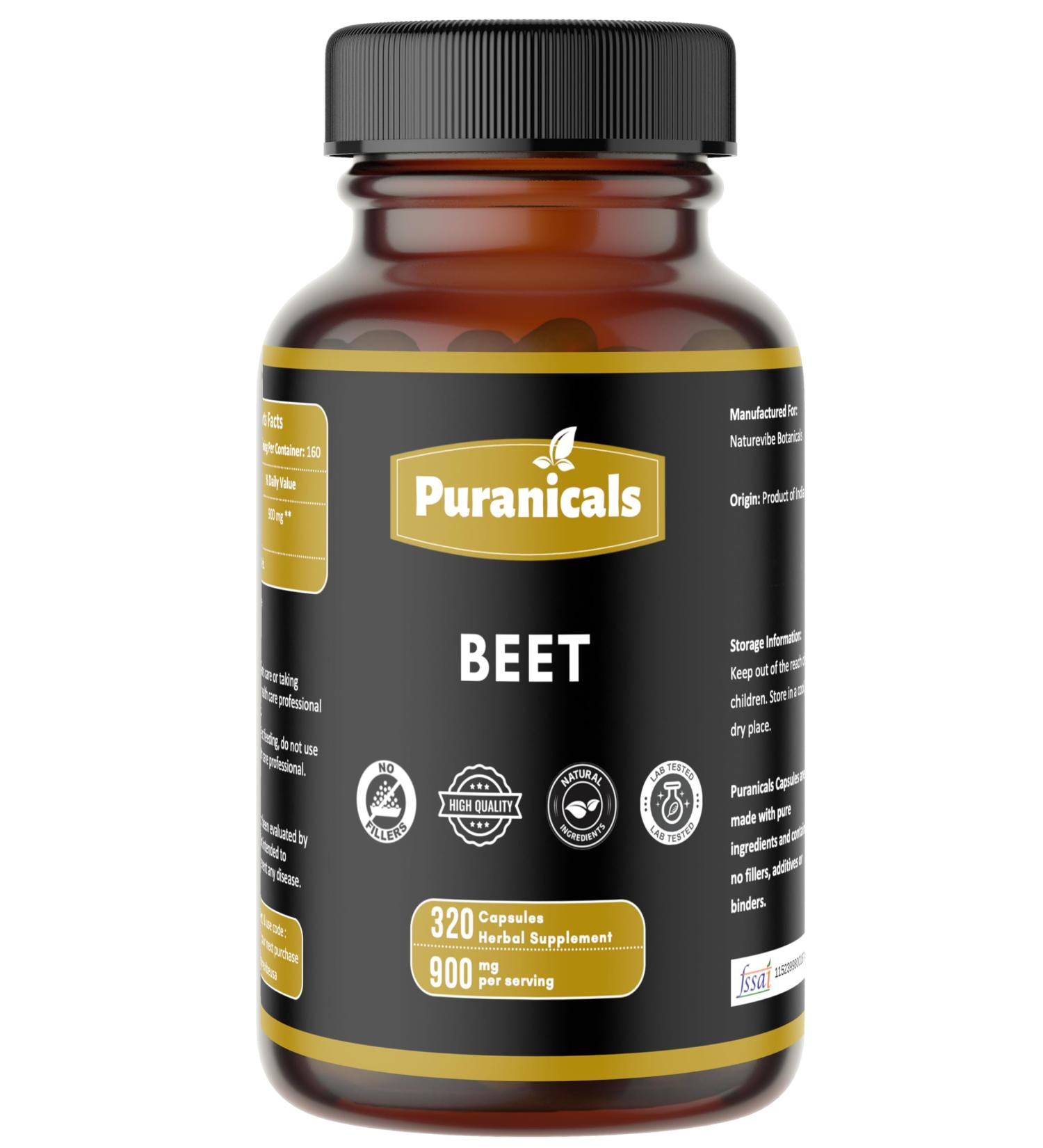Beet Premium 320 Capsules Nitric Oxide Booster | Herbal Supplement | 900 mg Per Serving | Made with 100% Pure Beetroot Powder (Beta Vulgaris) Beet Capsules 320 Count (Pack of 1) - Buy Online on GoSupps.com