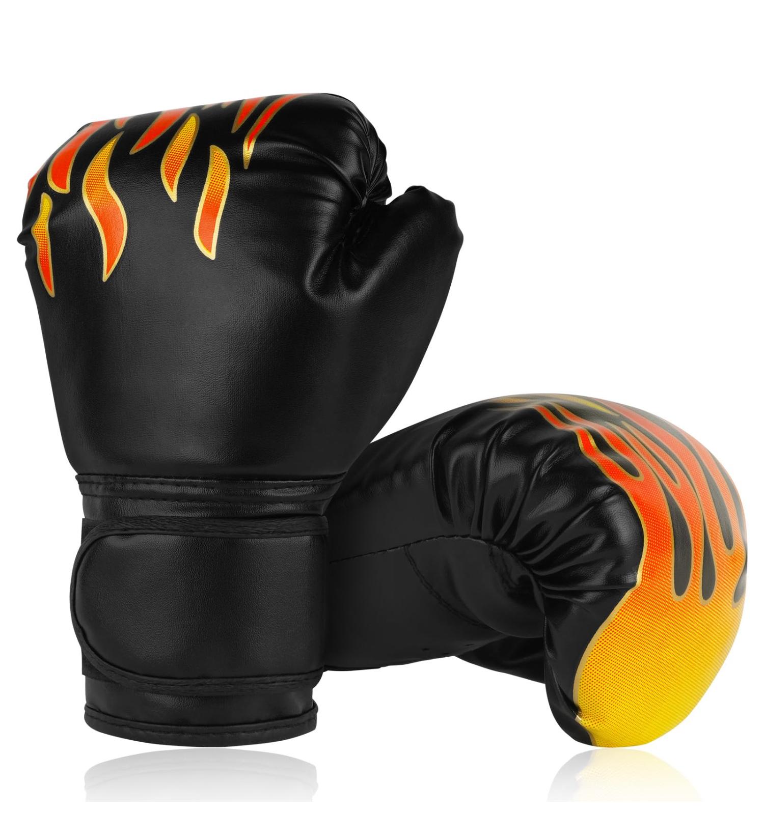 Flintronic Children's Boxing Gloves - 6oz Junior Kickboxing Muay Thai MMA Martial Arts Sparring (Ages 3-10) - Black Flame Style - Buy Online on GoSupps.com