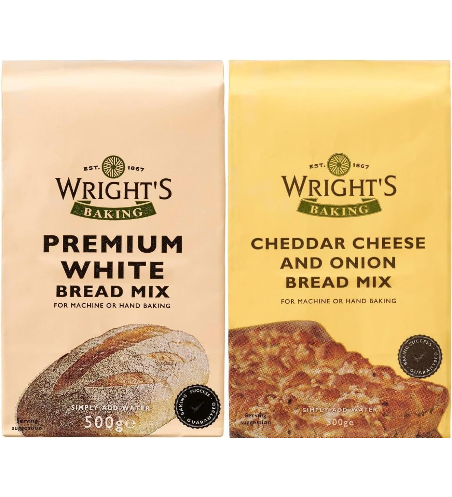 Wright's selection pack | Premium White Bread Mix And cheddar and onion bread mix | Simply Add Oil and Water | For Machine or Hand Baking | Suitable for Vegetarians - Buy Online on GoSupps.com
