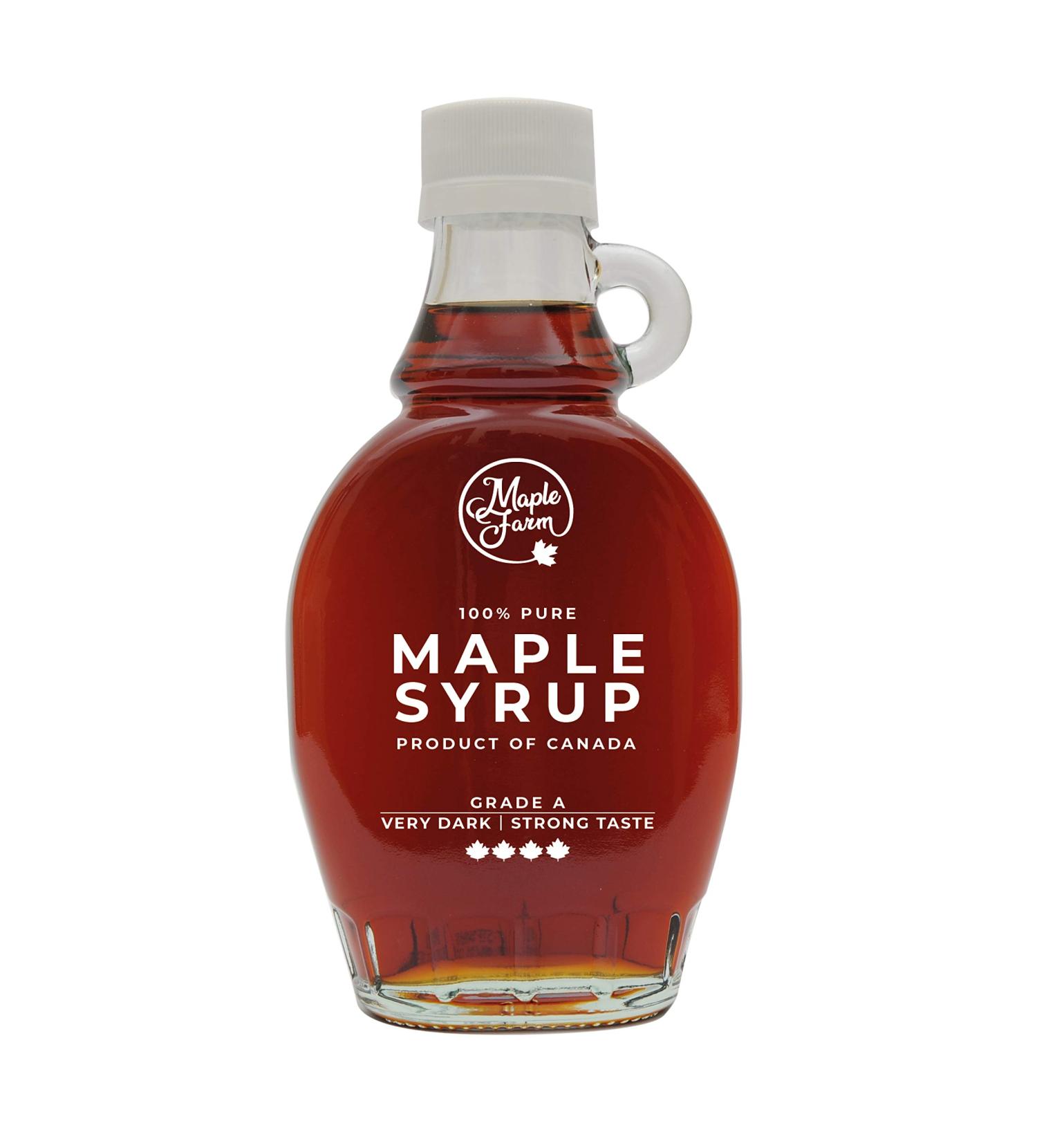 MapleFarm - Pure Canadian Maple Syrup Grade A Very Dark Strong Taste - 190 ml Bottle (250 g) - Pure maple syrup - Maple Jui - Buy Online on GoSupps.com