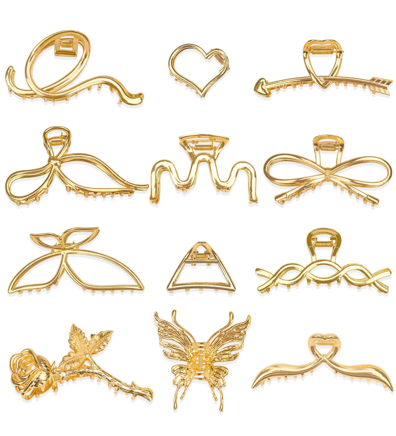 12 Pack Metal Large Hair Claw Clips - Non-Slip Gold Hair Clips for Thick, Thin, and Long Hair - Fashionable Styling Accessories for Women and Girls - Buy Online on GoSupps.com