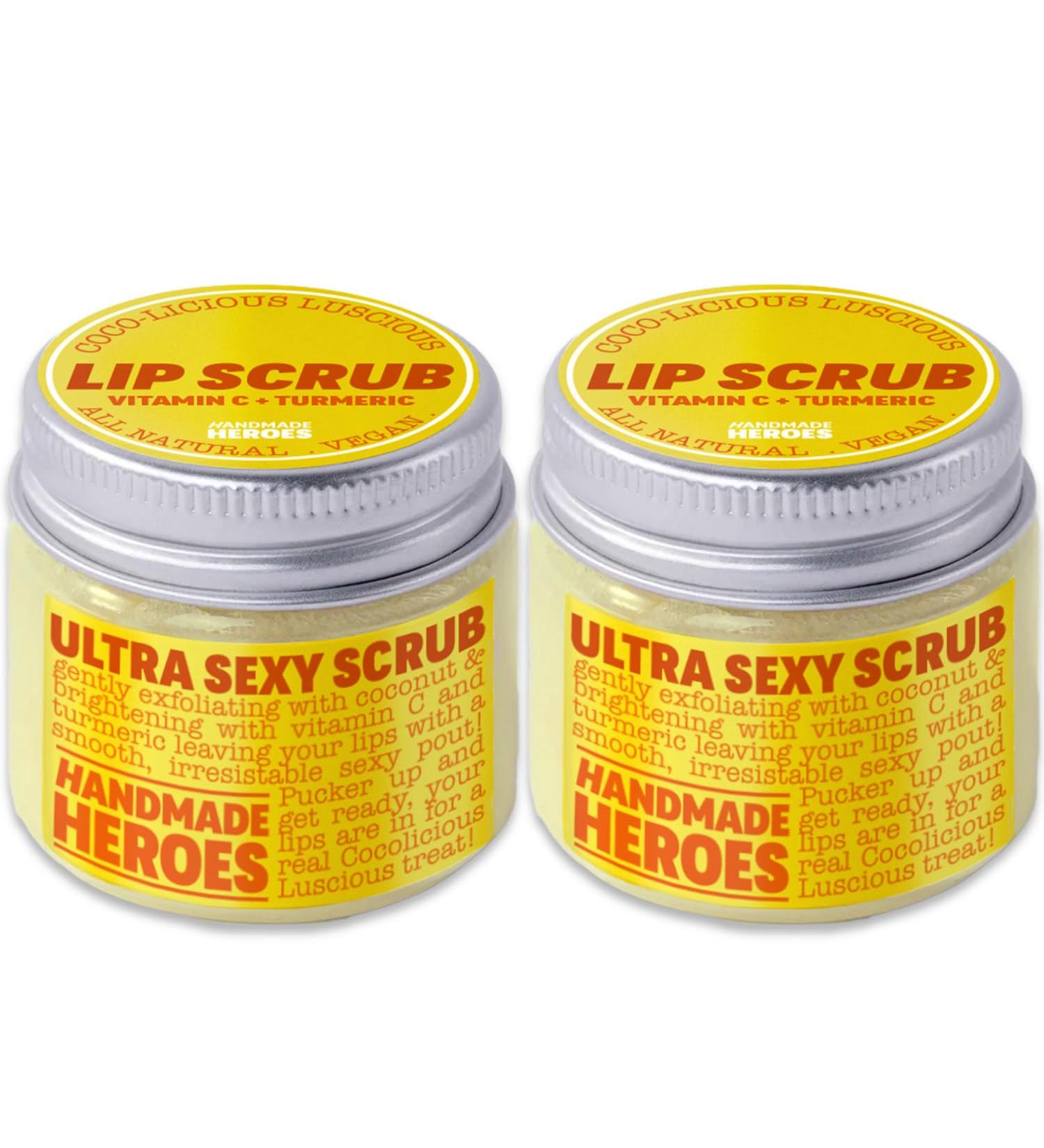 Handmade Heroes Turmeric & Vitamin C Lip Scrub Set 2 Pack Natural Vegan Sugar Polish Lip Exfoliator - Brightening & Conditioning for Dark Dry Chapped Lips - Buy Online on GoSupps.com
