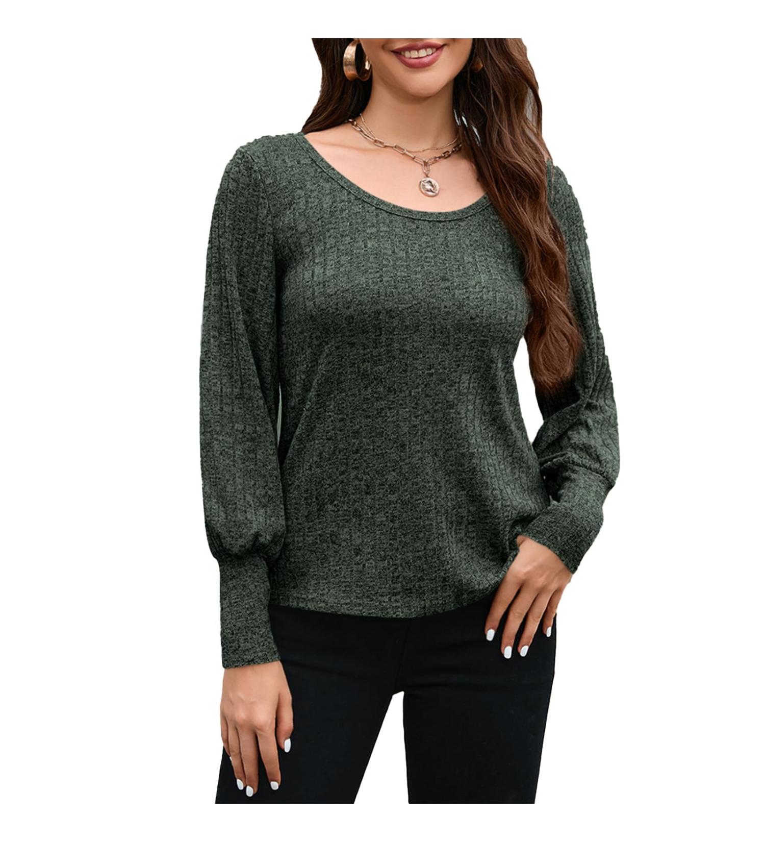 Shanrya Round Neck Blouse Breathable Comfortable and Stylish Womens Long Sleeve T-Shirt Casual for Daily Wear Small Green - Buy Online on GoSupps.com