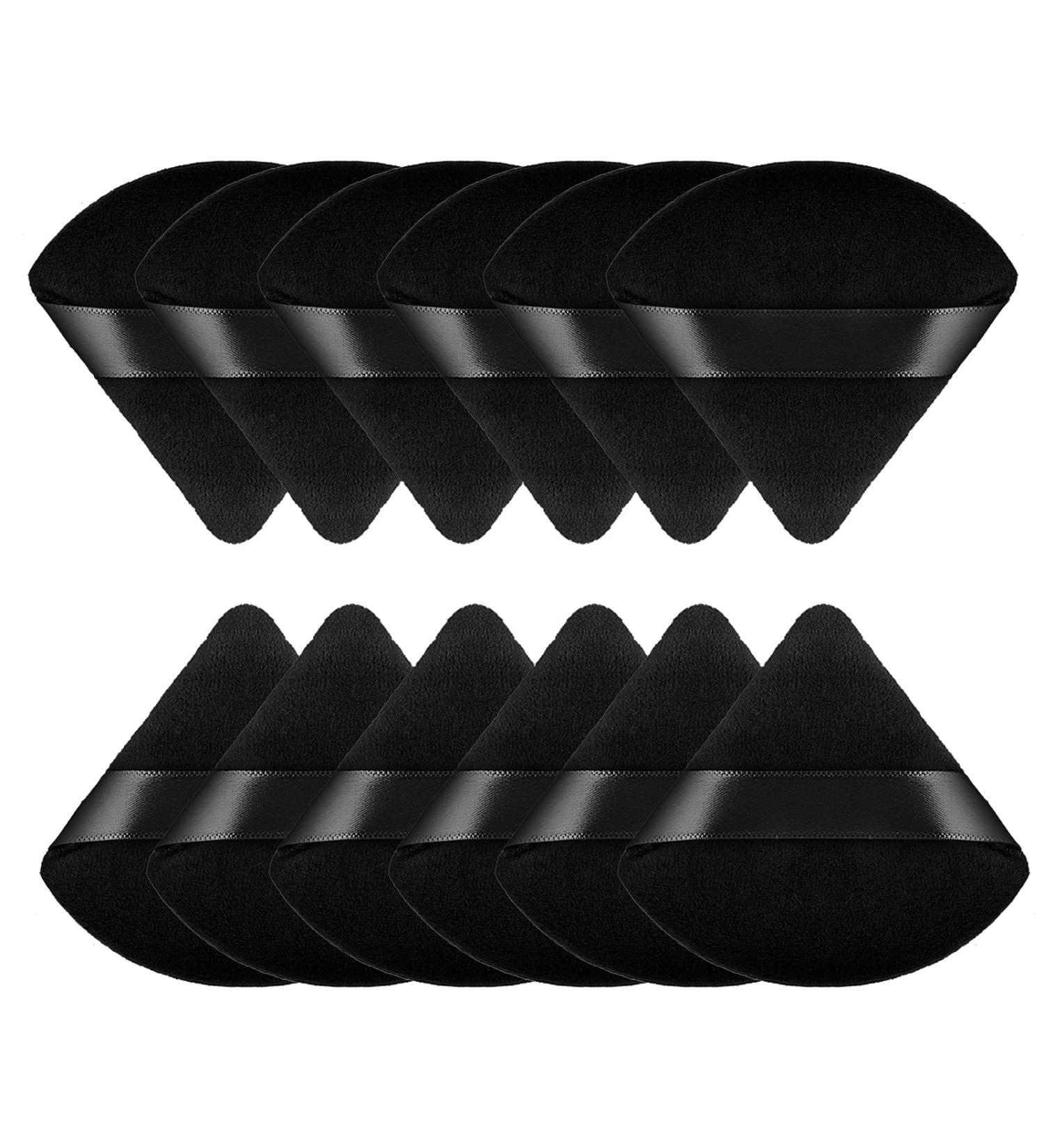 12pc Triangle Powder Puff Makeup Sponges with Strap - Soft Velour Beauty Tool for Mineral Powder & Foundation - Black - Buy Online on GoSupps.com