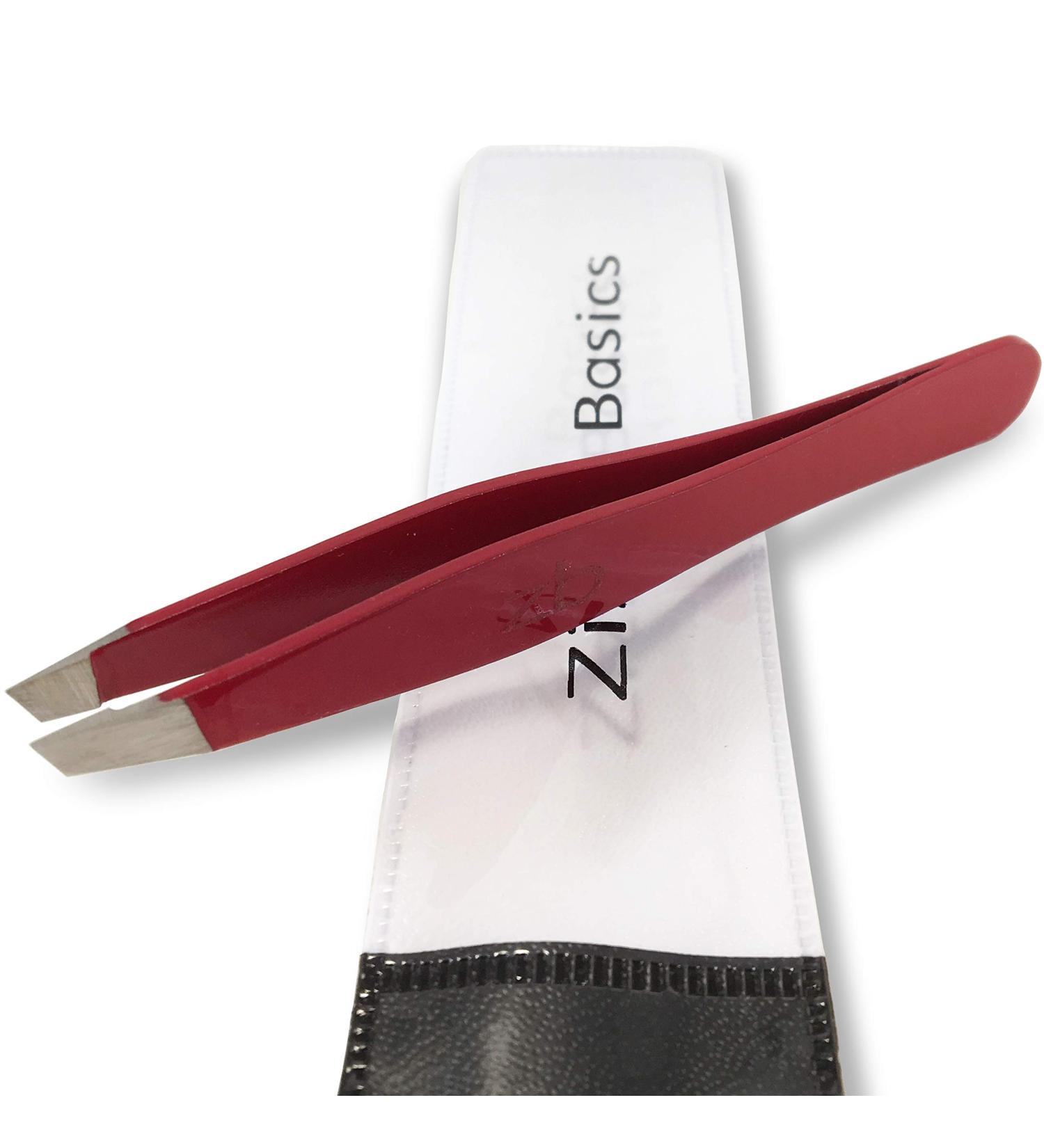 Tweezers Surgical Grade Stainless Steel - Slant Tip for Expert Eyebrow Shaping and Facial Hair Removal with Protective Pouch - Tool for Men and Women (Ruby Red) - Buy Online on GoSupps.com