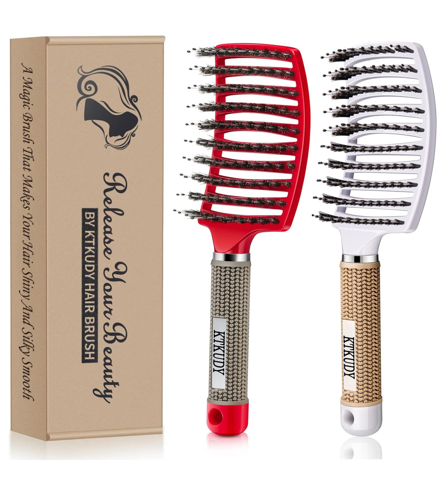 KTKUDY Detangling Brush with Boar Bristles for Women, Men & Kids - Curved Vented Design for Speed Drying - Red & White - Buy Online on GoSupps.com
