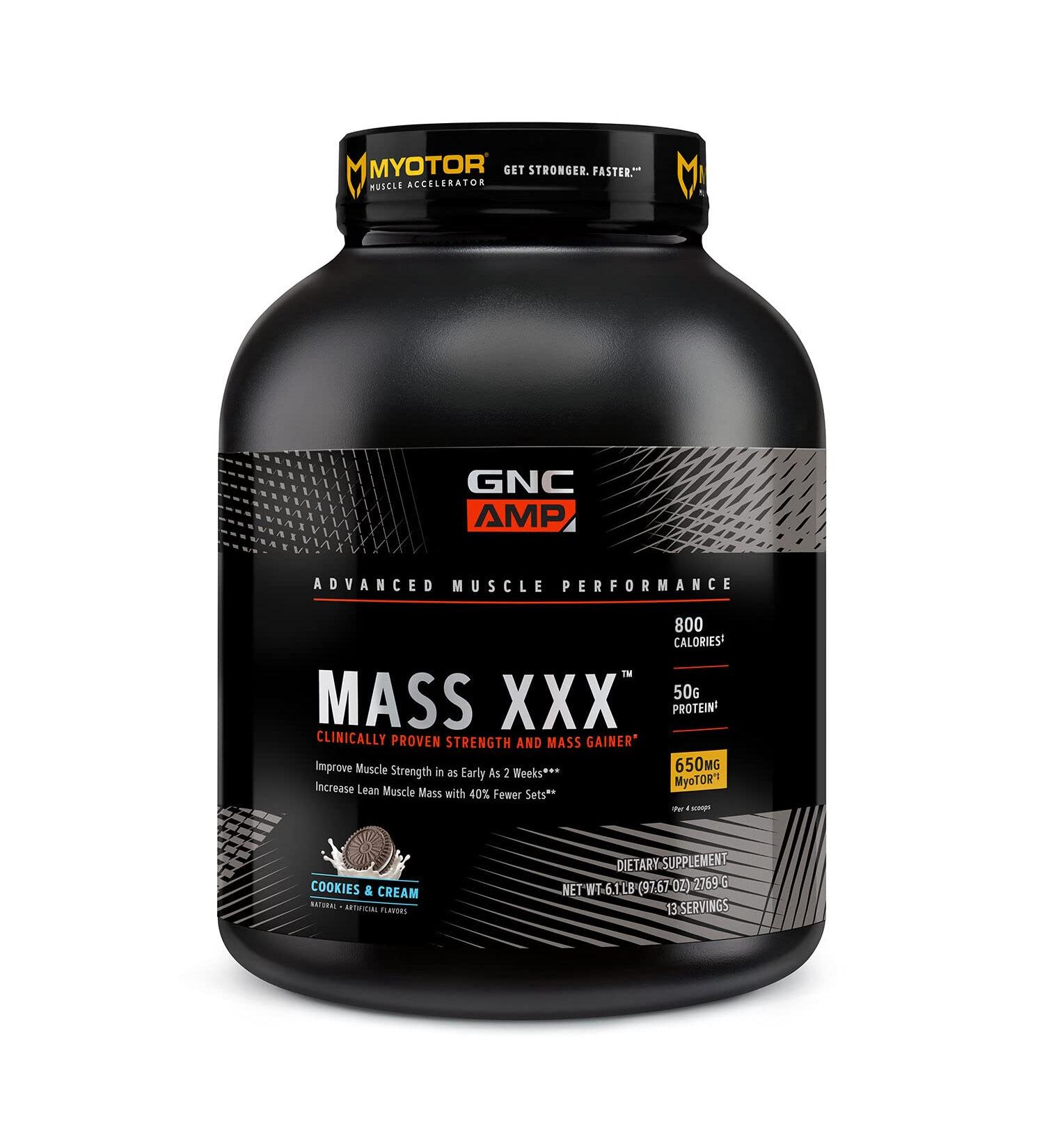 GNC AMP Mass XXX Protein Powder | Muscle Building Formula with BCAA and Creatine | 50g Protein | Cookies & Cream Flavor - Buy Online on GoSupps.com