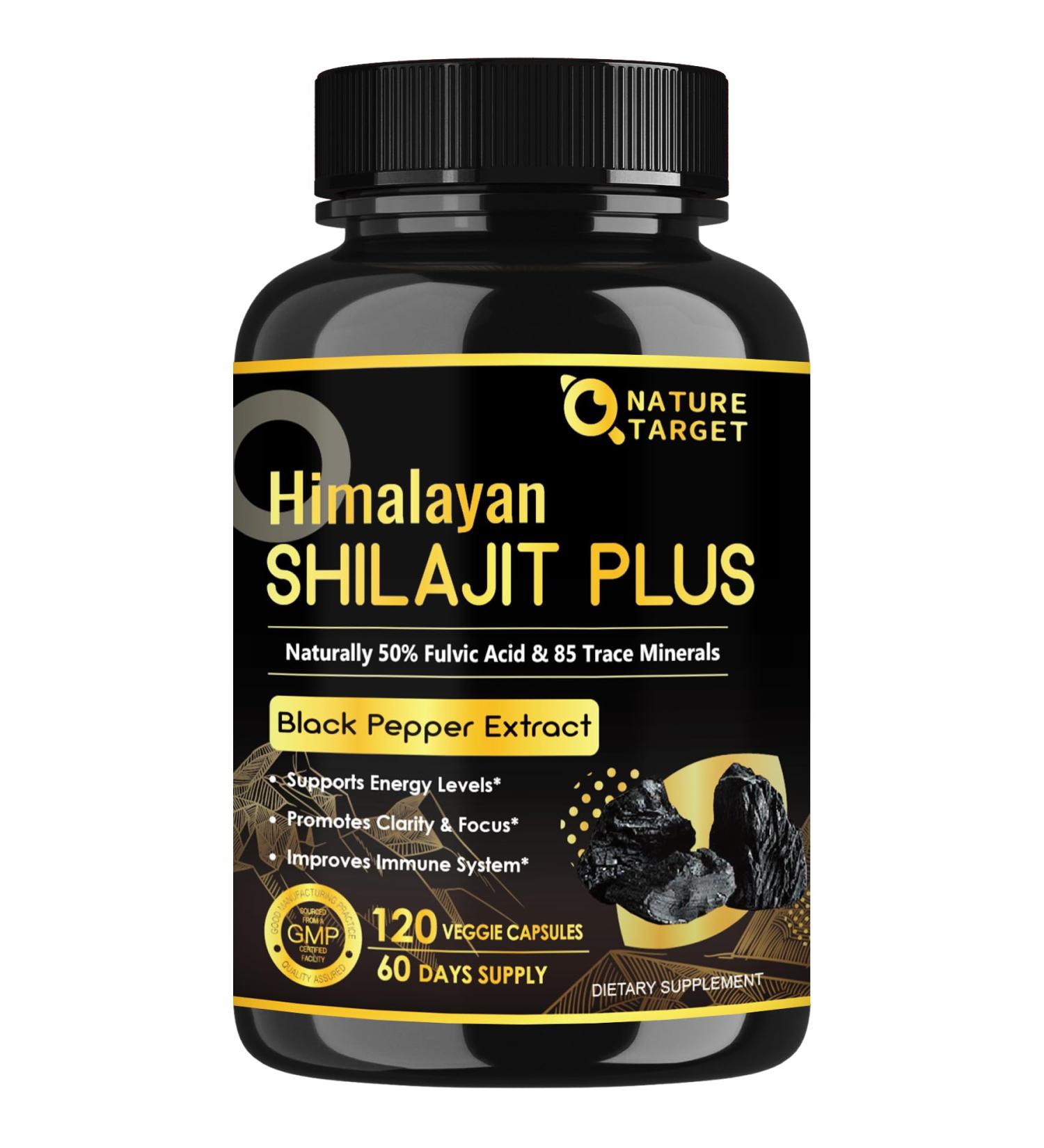NATURE TARGET Shilajit | Shilajit for Men & Women | Fulvic Acid & Trace Minerals | 500mg Maximum Potency Better Than Shilajit Resin | 120 Capsules 120 Count (Pack of 1) - Buy Online on GoSupps.com