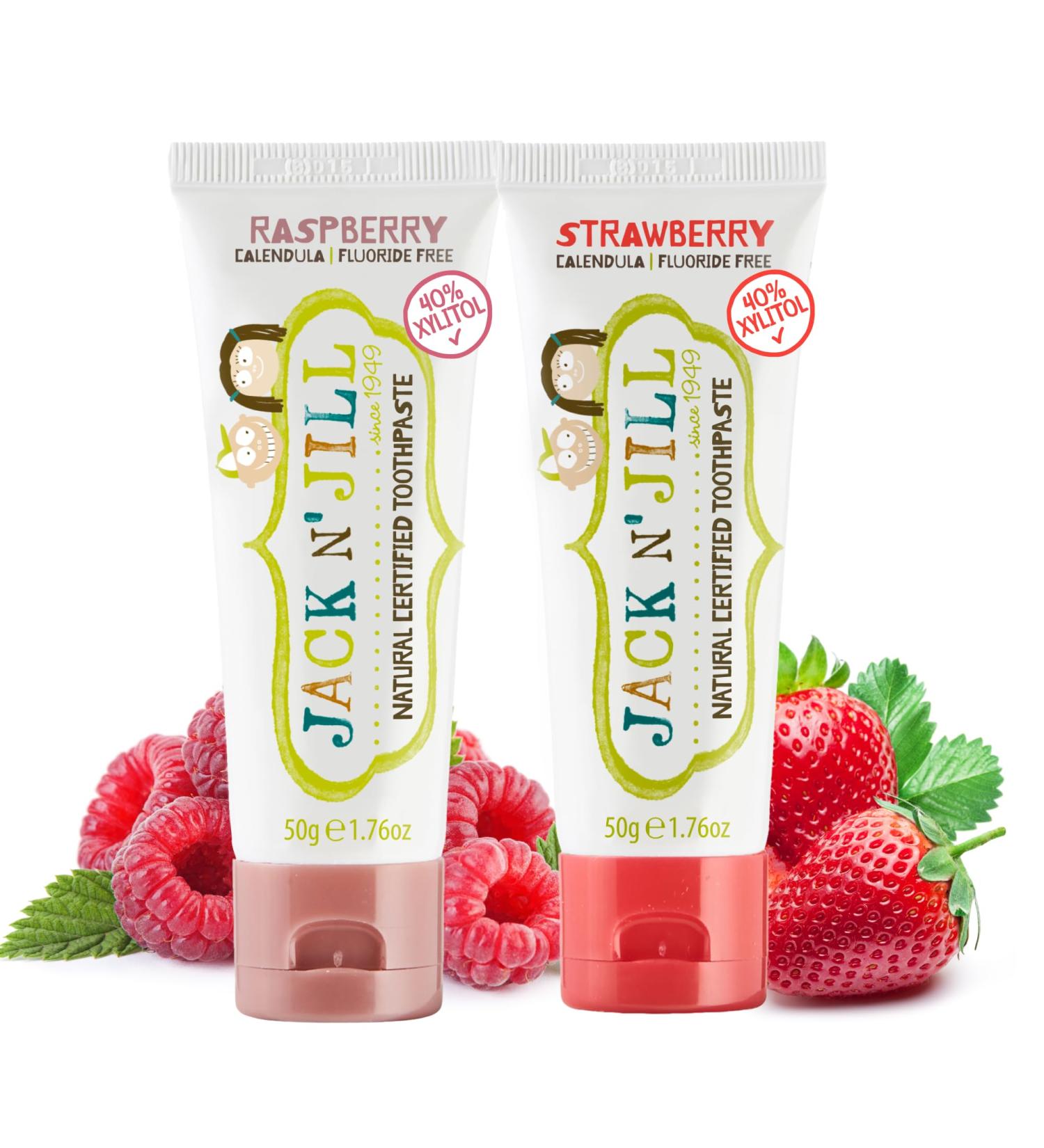 Jack N' Jill Kids Natural Toothpaste Fluoride Free Toothpaste Helps Soothe Gums and Fight Tooth Decay Toothpaste for Baby Toddler and Children 6 Months Plus Raspberry and Strawberry Bundle 2 x 50g Raspberry and Strawberry 50 g (Pack of 2) - Buy Online on GoSupps.com