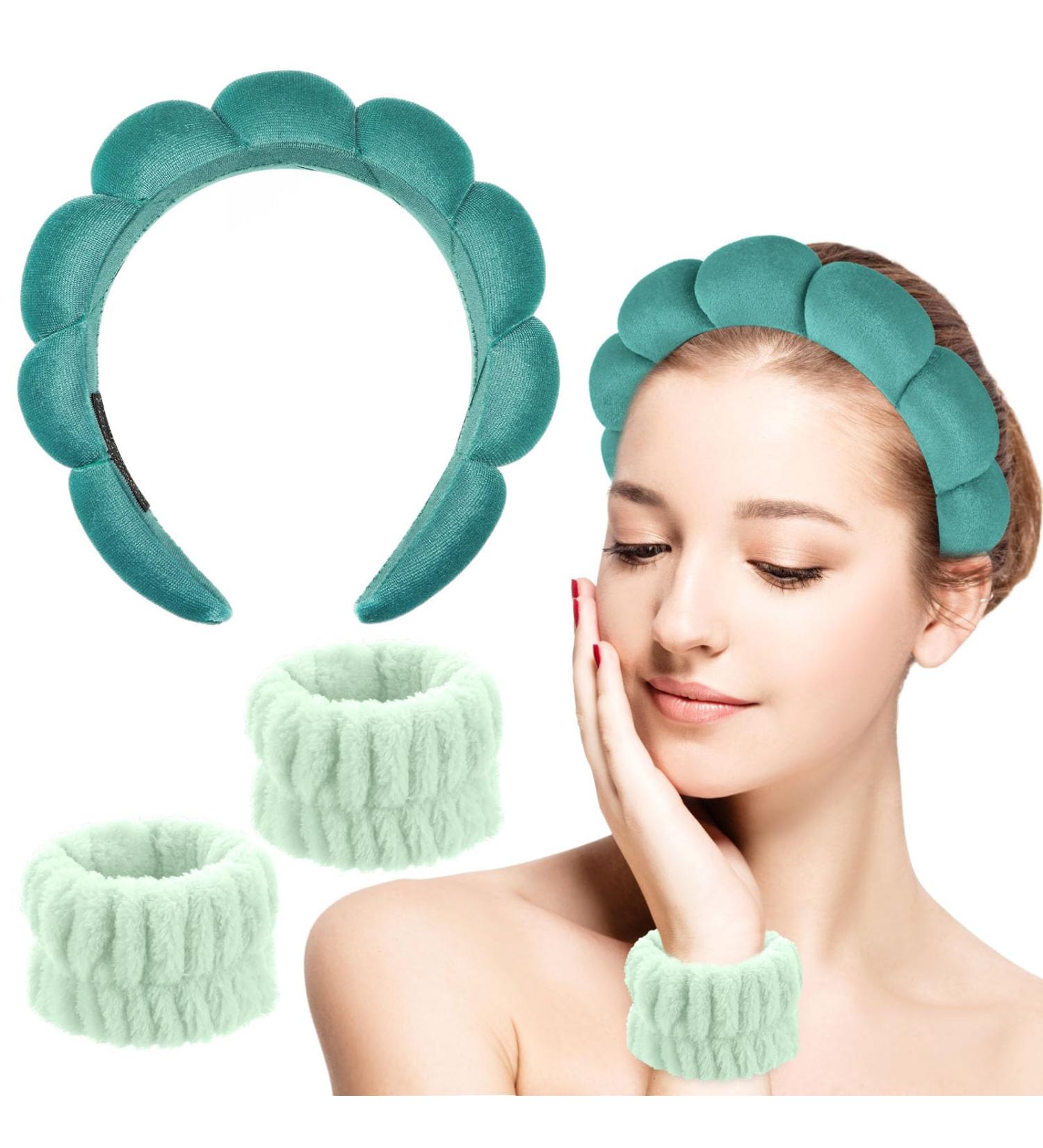 Sponge Headband Set for Women & Girls | Face Washing Makeup Removal Skin Care Spa Yoga Shower Headband - Green Terry Hair Band - Buy Online on GoSupps.com
