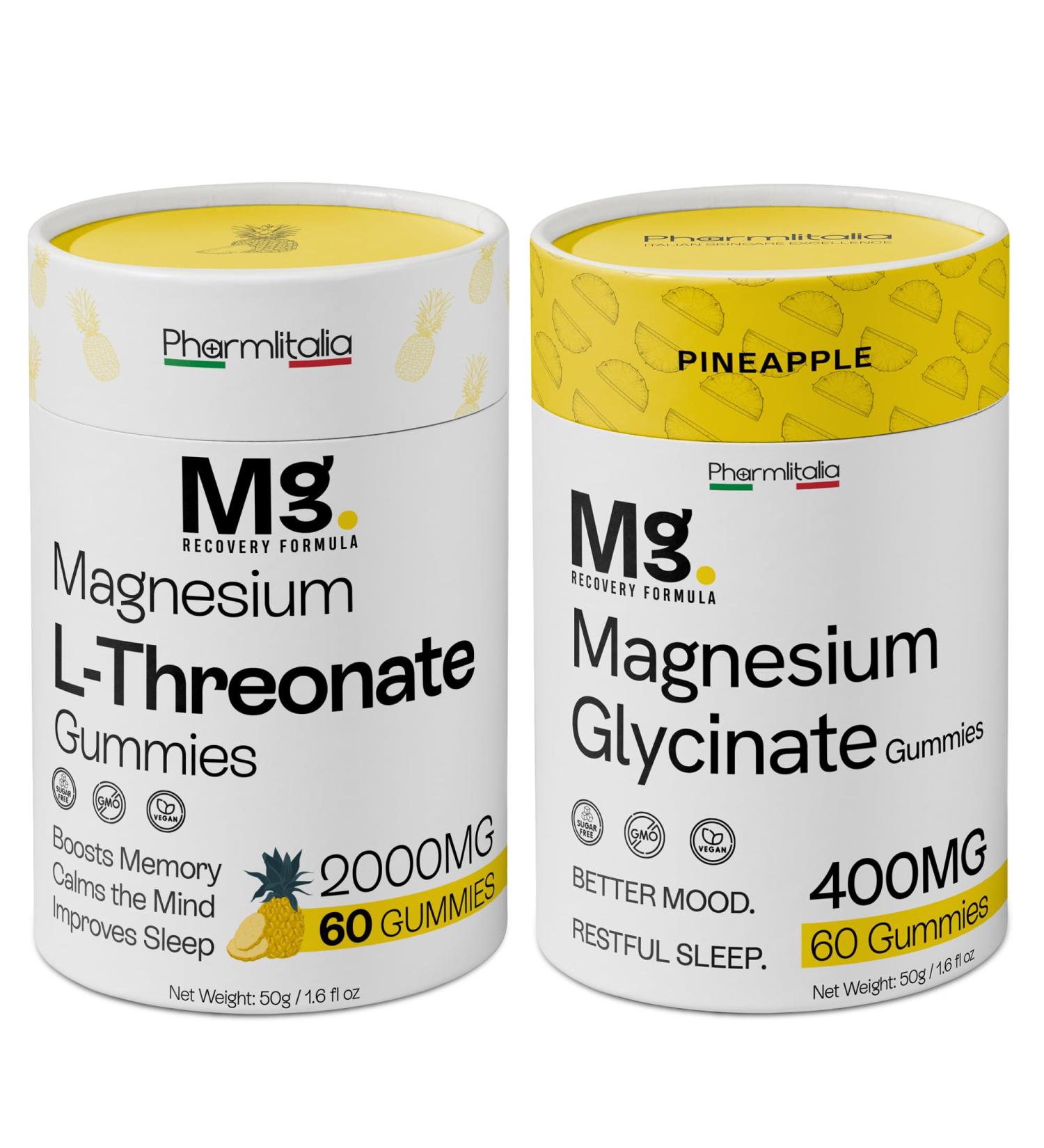 Magnesium Gummies Bundle L-Threonate & Glycinate for Brain Sleep & Muscle High Absorption Calm Support Memory Focus & Relaxation Pineapple Flavor 2 Pack (120 Count) - Buy Online on GoSupps.com