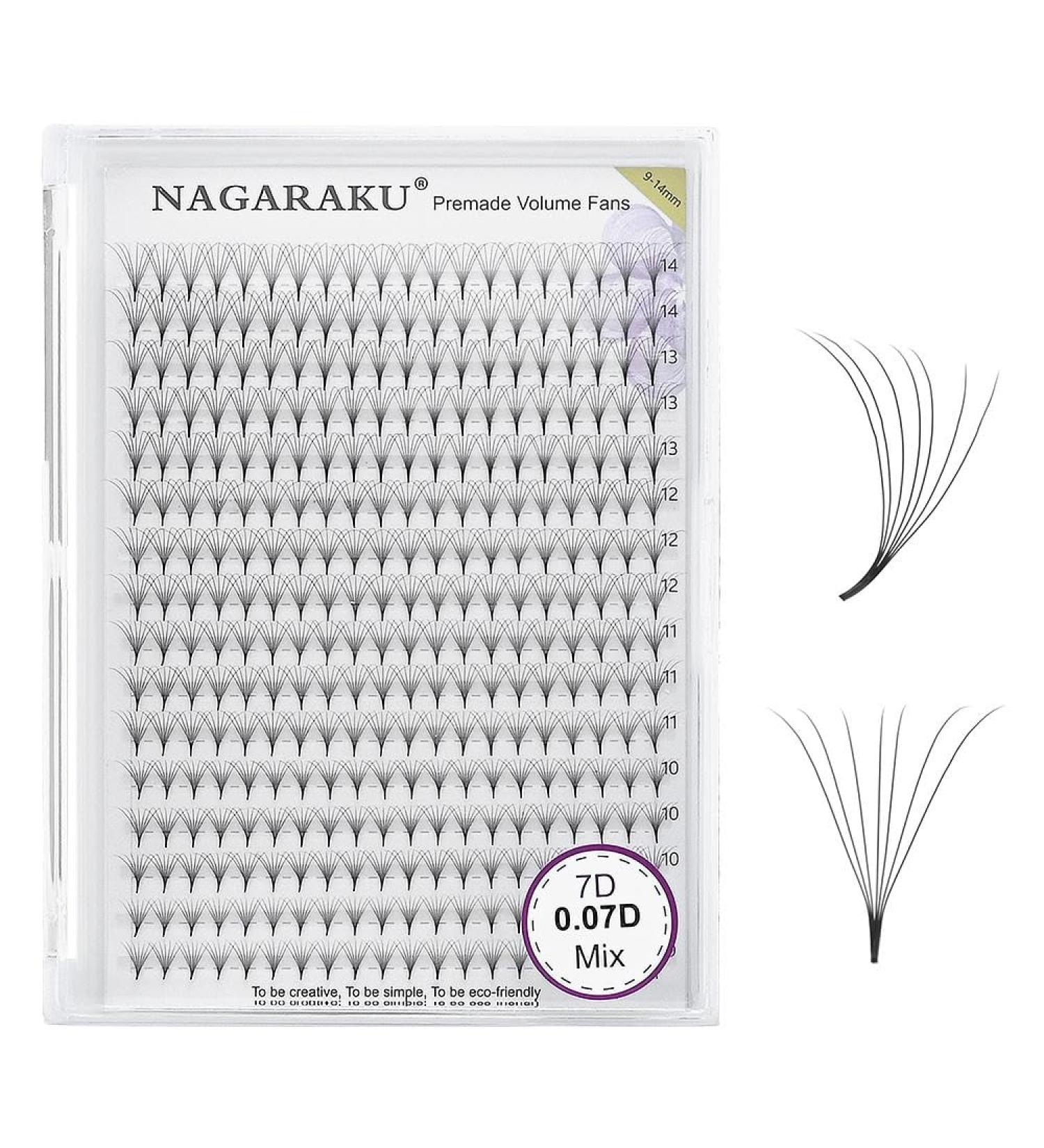 Nagaraku 7D Premade Volume Eyelash Extensions - 320pcs C Curl 0.07mm Thickness 9-14mm Mixed Lengths - Light Tight & Easy to Apply - Buy Online on GoSupps.com