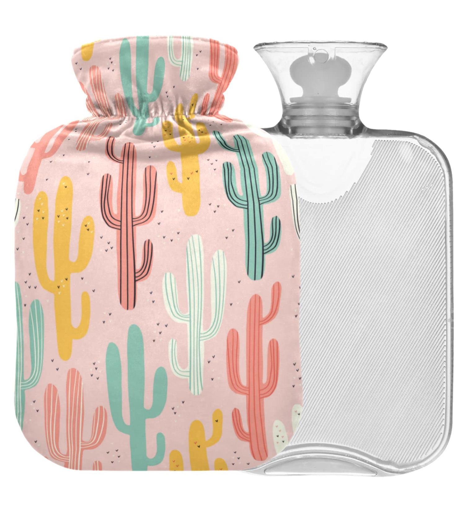 NAANLE 2L Cartoon Cactus Hot Water Bottle with Cover - Pain Relief for Menstrual Cramps & Heat Therapy - Buy Online on GoSupps.com