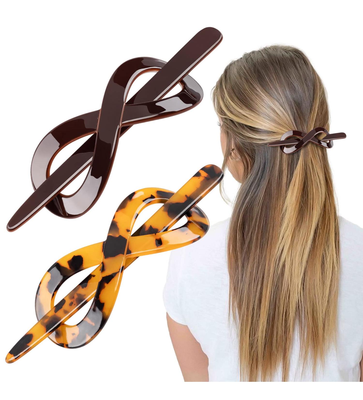 Noverlife 2PCS Cellulose Acetate Hair Slide & Stick Set | Tortoise Shell Hair Barrette Pins for Women & Girls | French Style Ponytail Updo - Buy Online on GoSupps.com