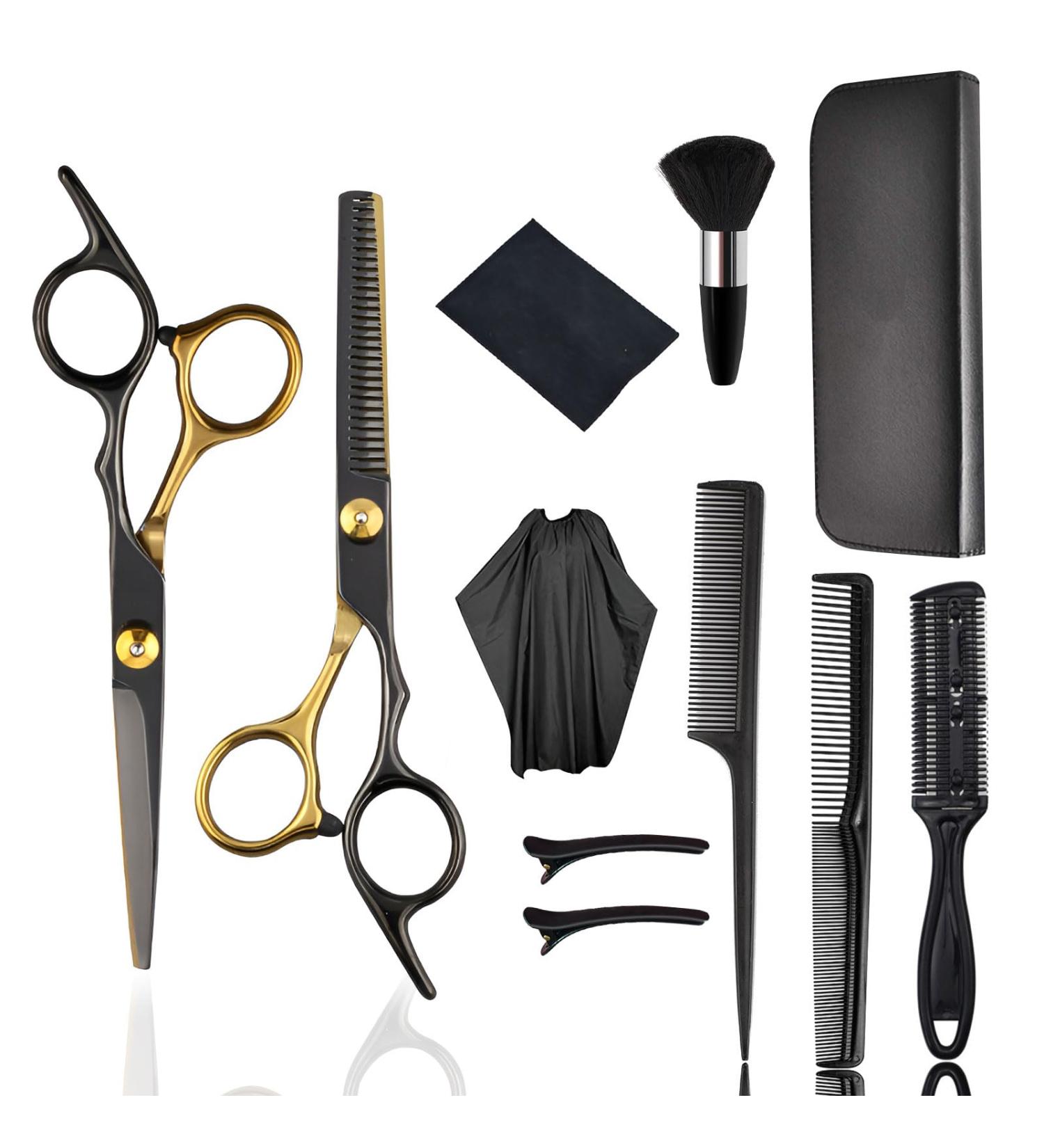 AUSYIWI 11 Piece Hairdressing Scissors Set Hair Scissors Set Hairdressing Accessories Scissors Made of Stainless Steel a Hair Cape a Comb and Clips Suitable for Home Hair Cuts for Men Women and - Buy Online on GoSupps.com