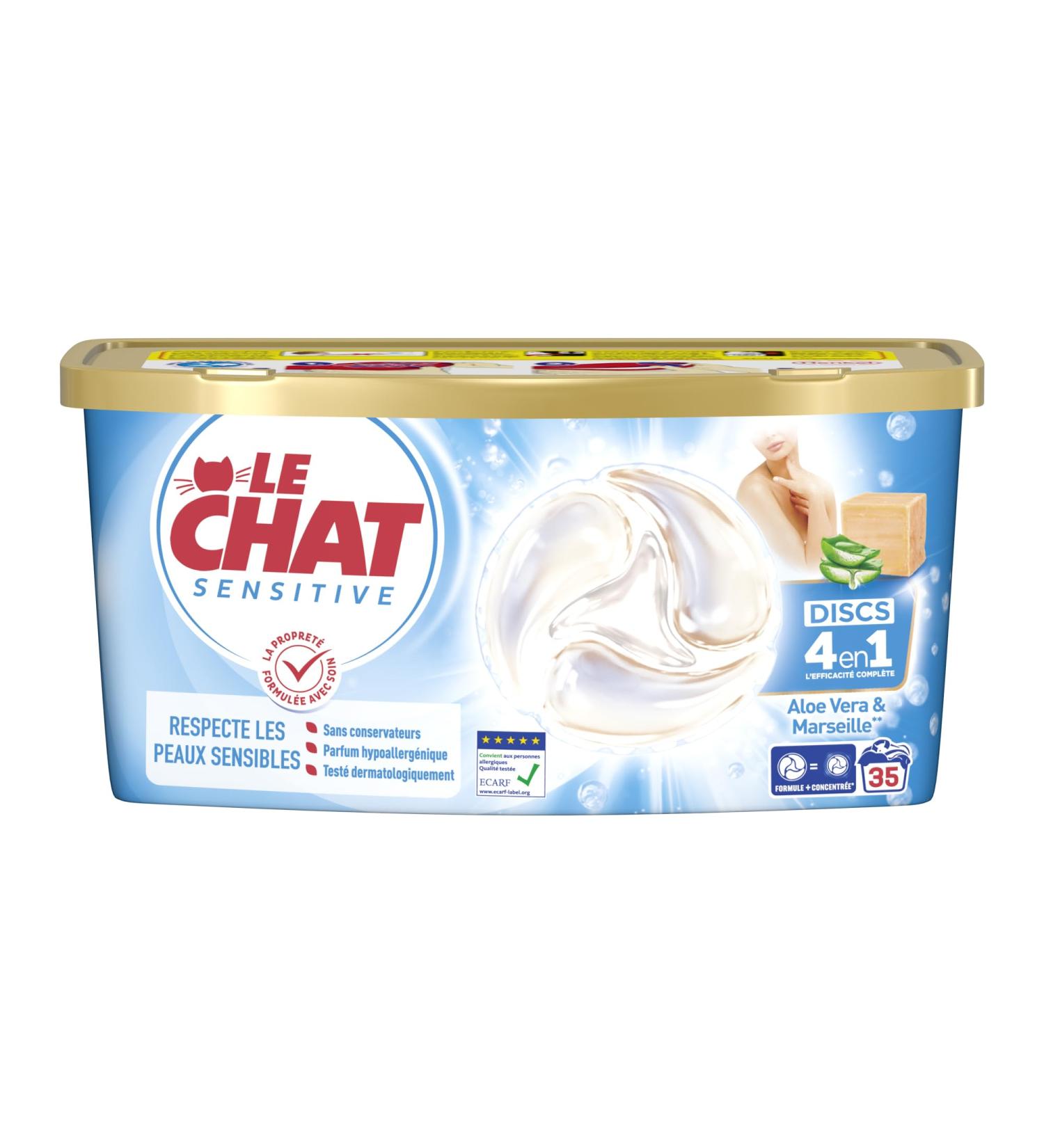 LE CHAT - Sensitive - Disc 4 in 1 - Marseille & Aloe Vera Soap - Respects Sensitive Skin - Preservative Free - Hypoallergenic