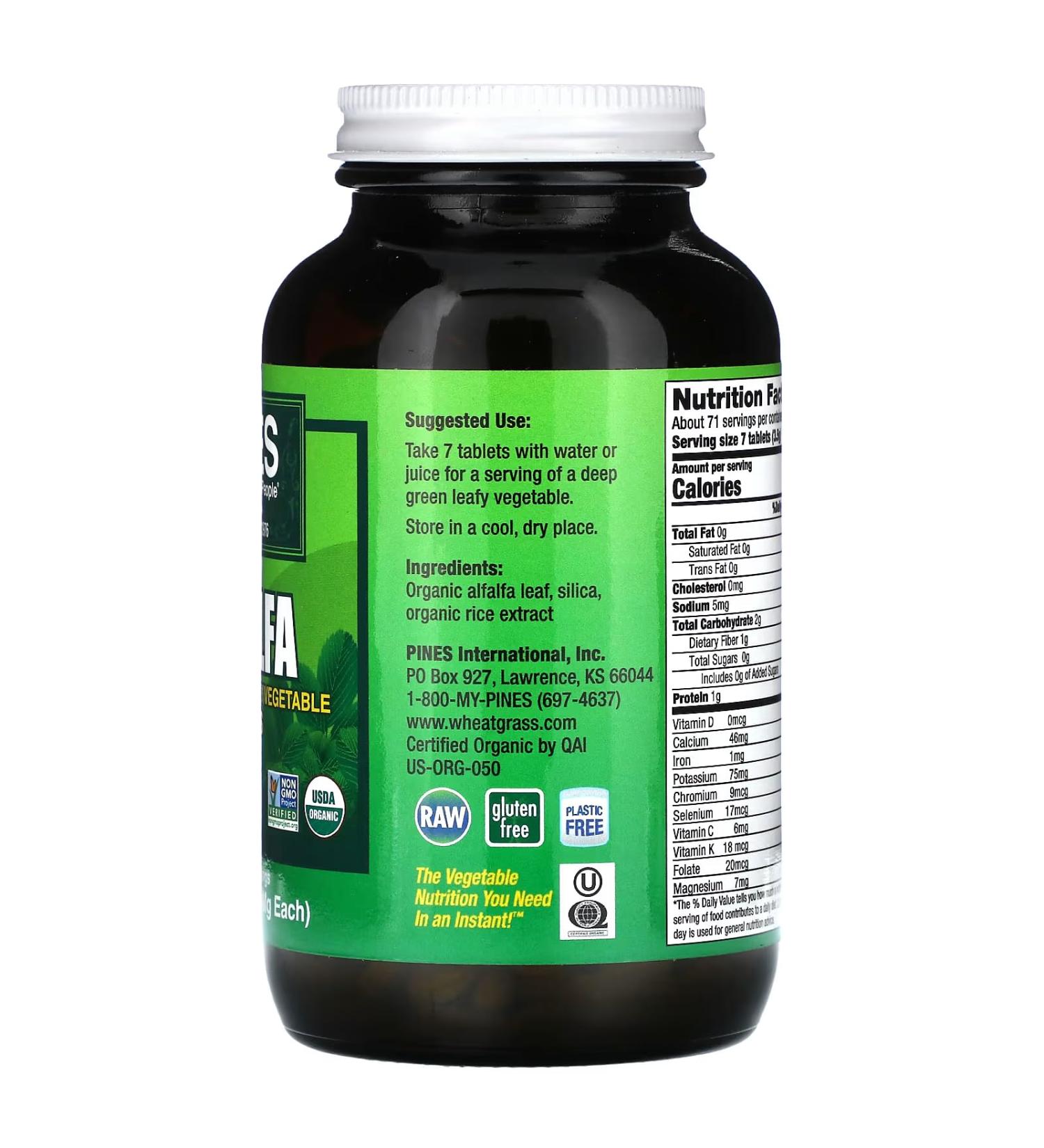 Pines International Alfalfa - Organic - Tablets - 500 Tablets by Pines International