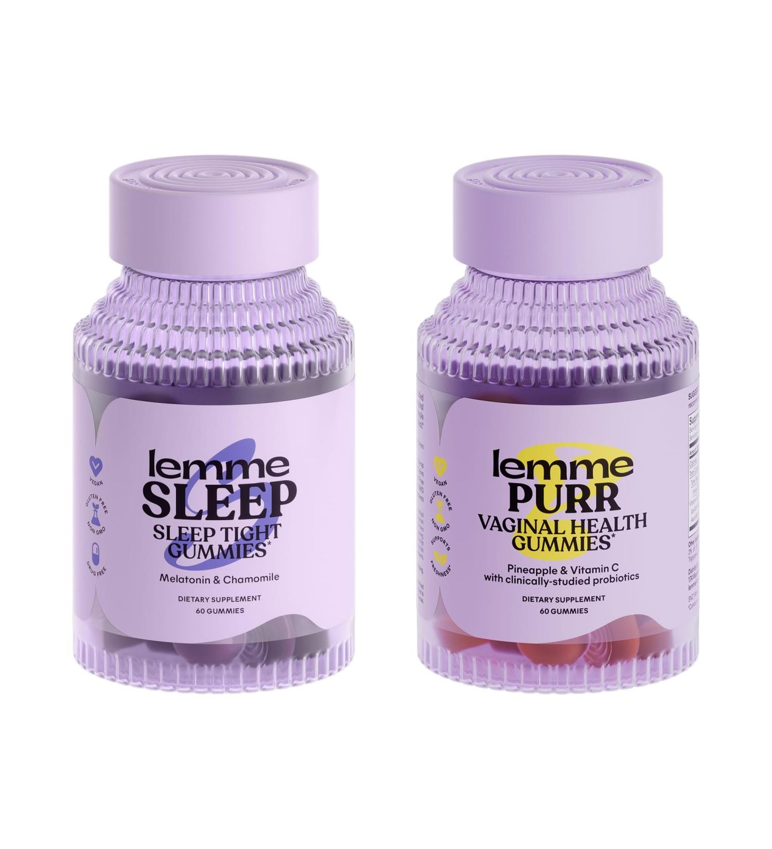 Lemme Sleep & Purr Bundle - Sleep Gummies a Drug-Free Nighttime Aid & Purr Vaginal Probiotic Gummies for Women - Gluten Free Gelatin Free Non-GMO - 60 Count Each - Buy Online on GoSupps.com
