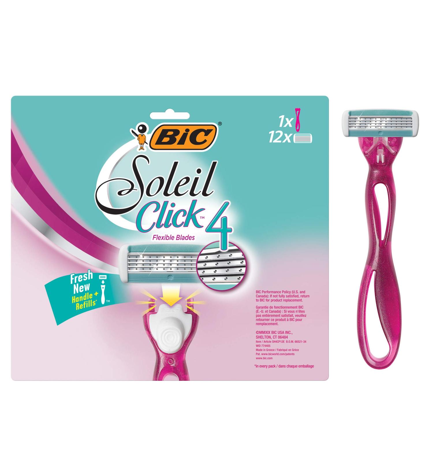 BIC Soleil Bella Click Women's 4-Blade Disposable Razor - 1 Handle and 12 Cartridges - Buy Online on GoSupps.com