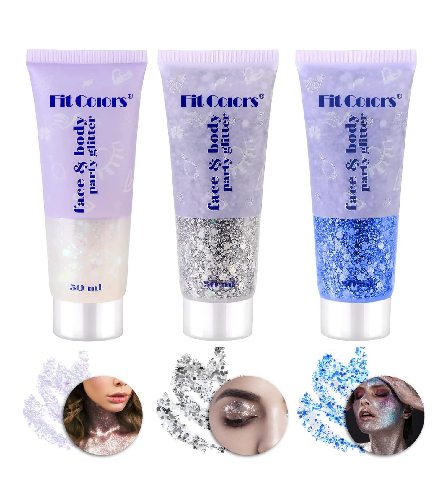Bowen Body Glitter Gel - Long-Lasting Carnival Face & Hair Makeup | Festival Party Sparkling Gel in 3 Colors (3 Bottles) - Buy Online on GoSupps.com
