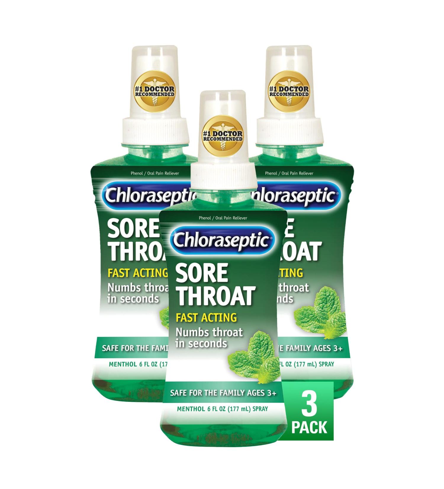 Chloraseptic Sore Throat Spray Menthol 6 fl oz - Pack of 3 (Sugar Free) - Buy Online on GoSupps.com