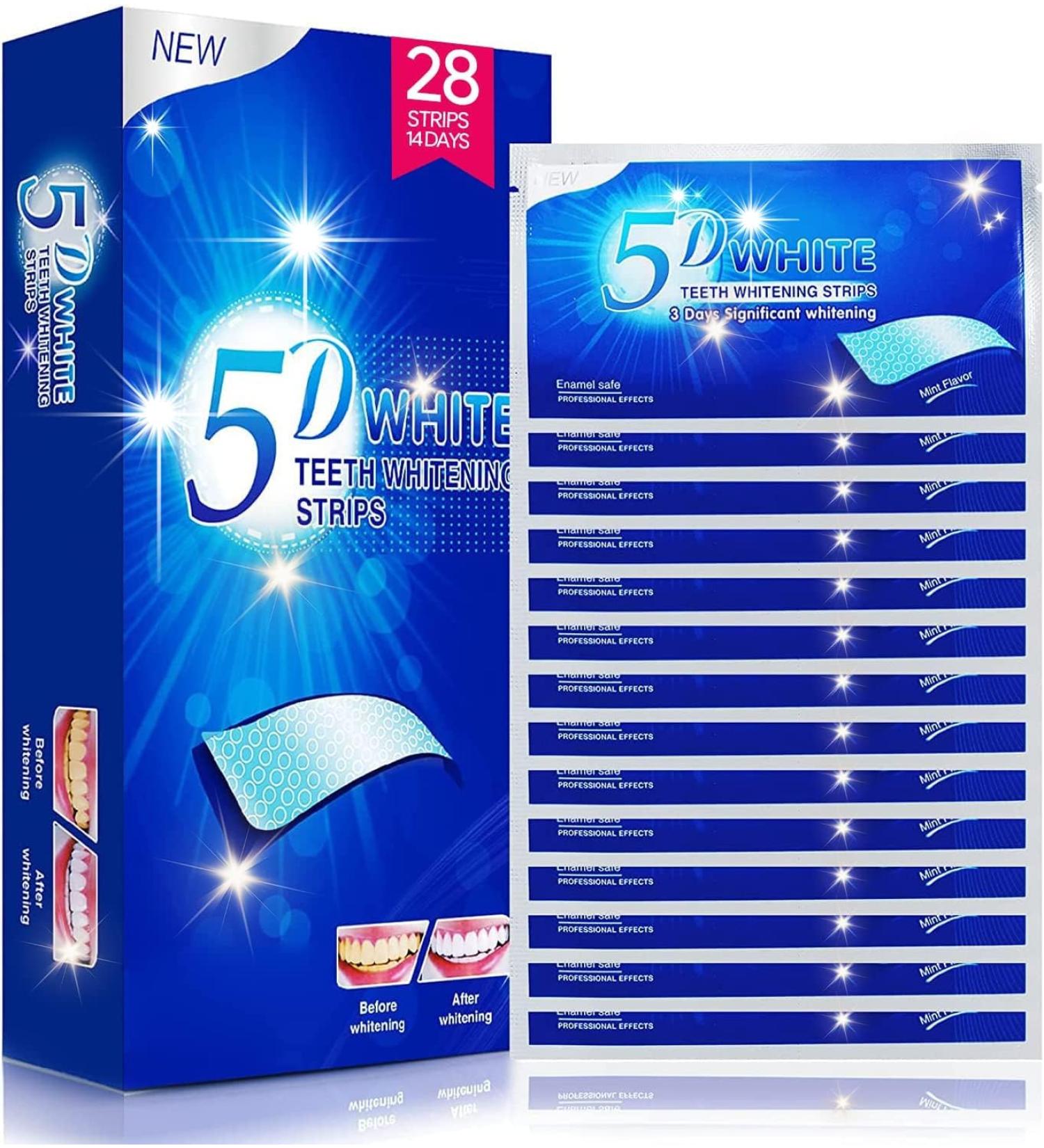  Vinmall 14 strips 28 pieces teeth whitening 5D white professional teeth whitening white teeth strips help eliminate / smoking / coffee / soda / stained wine mint flavor - Buy Online on GoSupps.com