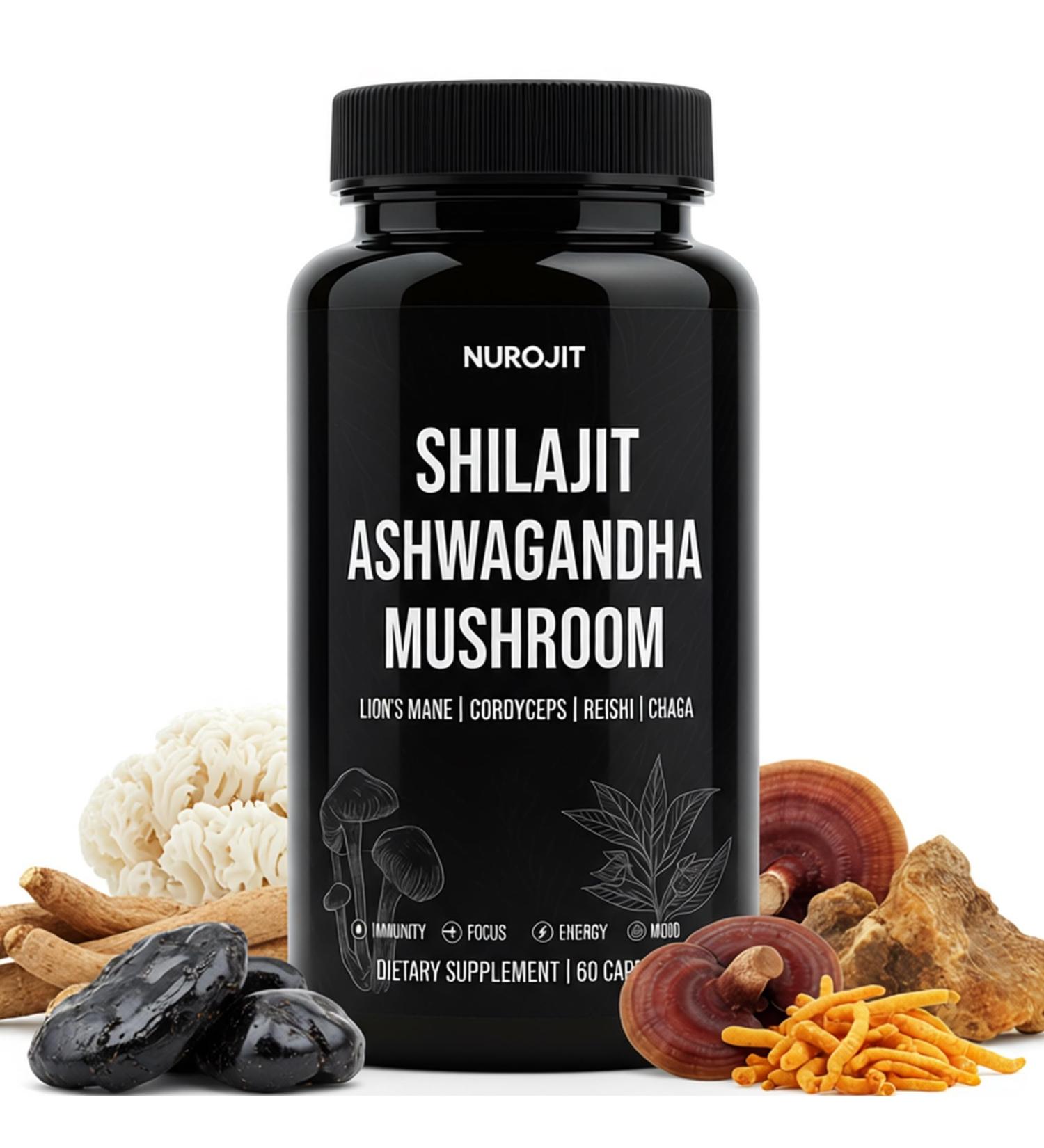 NuroJit Shilajit Ashwagandha Mushroom Capsules Herbal Blend with Lion s Mane Cordyceps Reishi & Chaga Vegan Lab Tested Non-GMO Supplement for Focus Energy Clarity & Daily Balance (60 Caps) - Buy Online on GoSupps.com