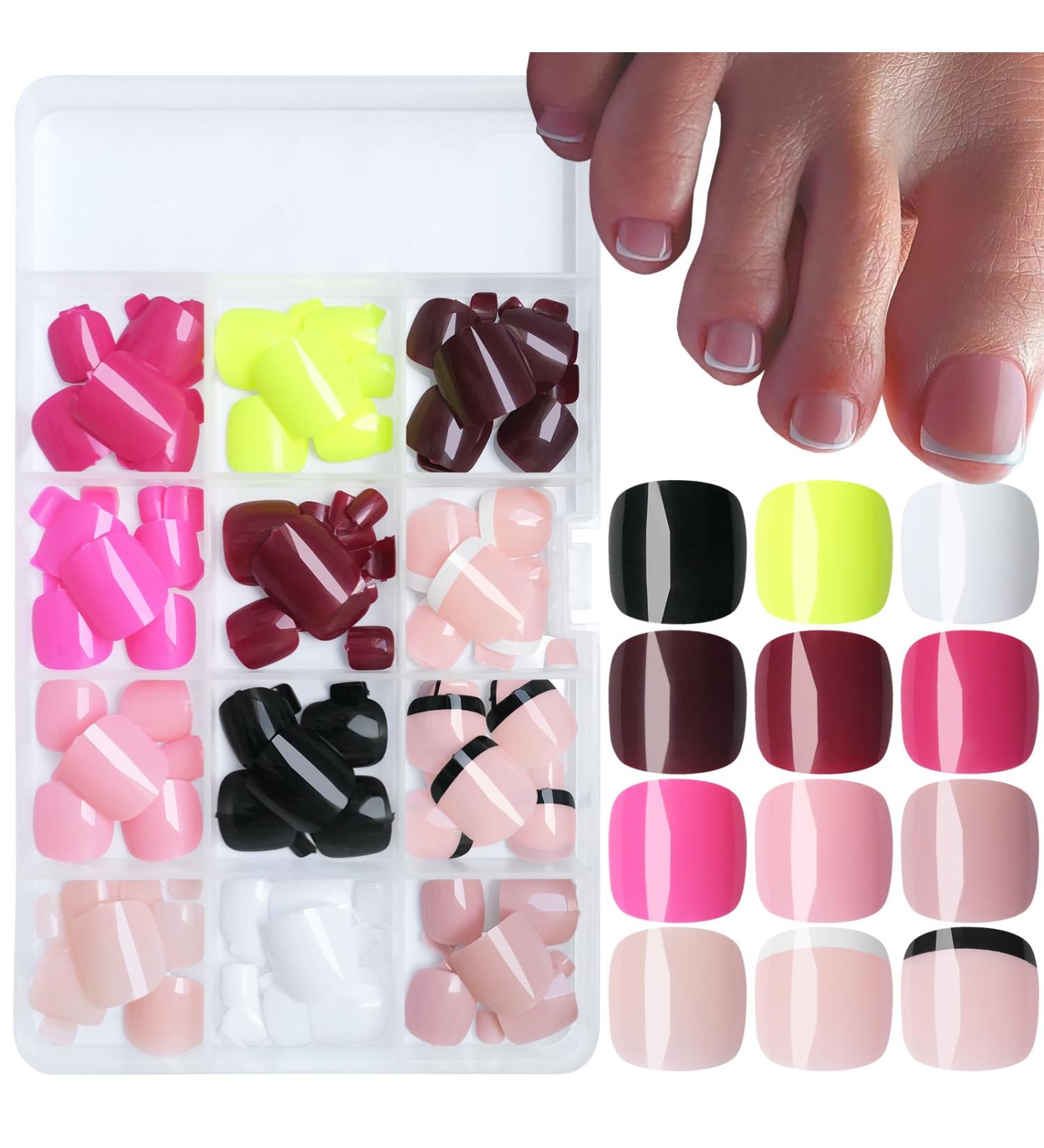 LoveOurHome 288pc Press On Toenails Kit - Short Square Acrylic False Toenails for Women | French Tips Adhesive Tabs & Pedicure Solutions - Buy Online on GoSupps.com