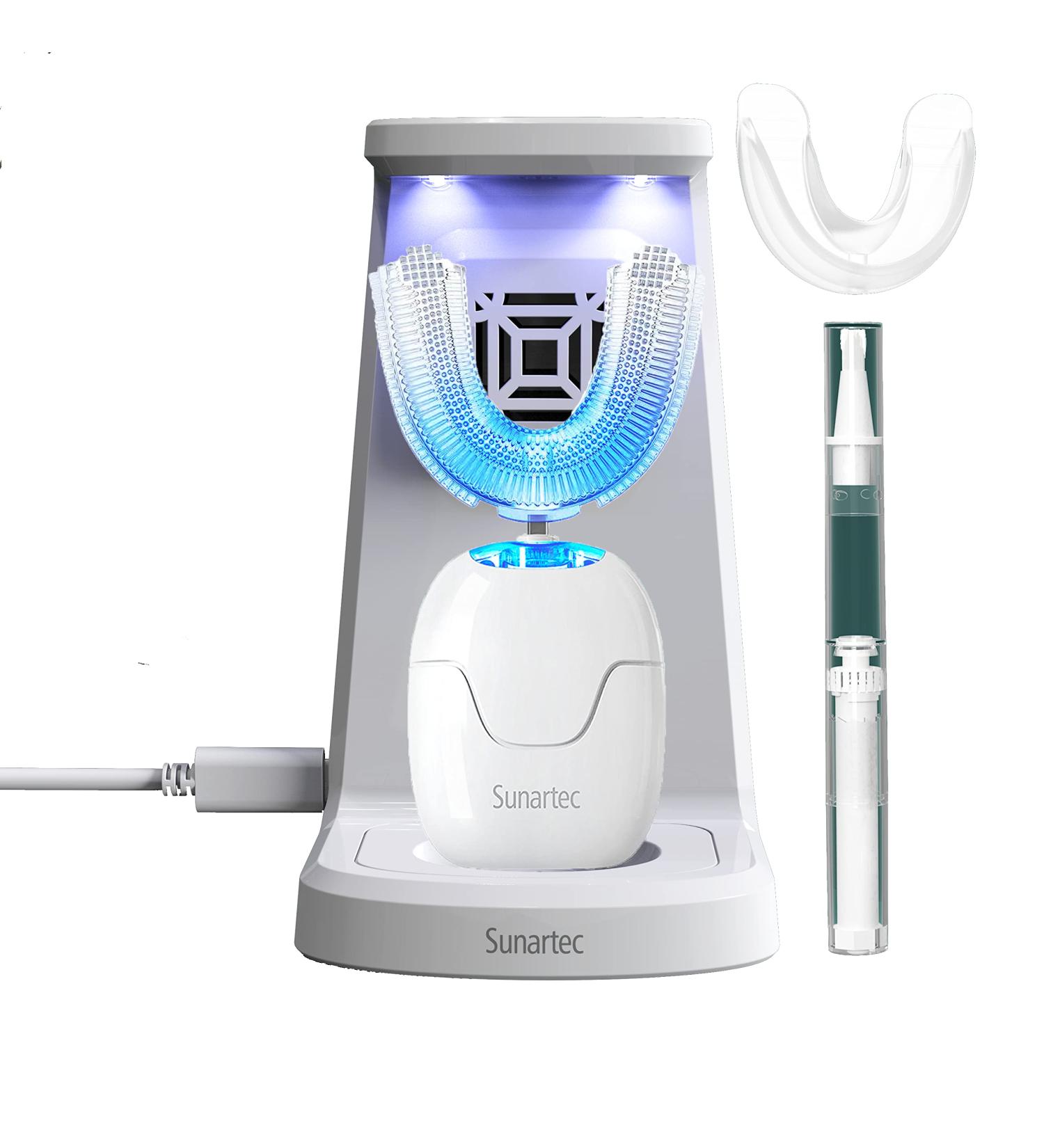 Sunartec Ultrasonic U-Shaped Electric Toothbrush for Adults | 2-in-1 Teeth Whitening & 360 Cleaning | Built-in Timer & Wall-Mounted Charger | 4 Modes | IPX7 Rechargeable - Buy Online on GoSupps.com