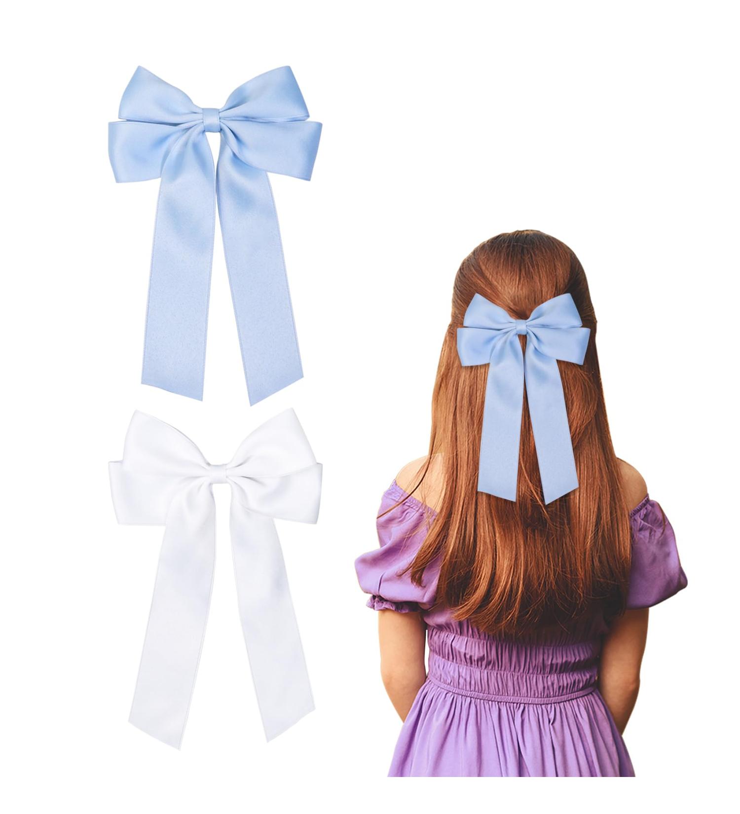 2 Pack Bow Hair Clips Pink Hair Bows for Women Girls Large Bow Clips Hair Barrette Hair Accessories(White Light Blue) White LightBlue - Buy Online on GoSupps.com
