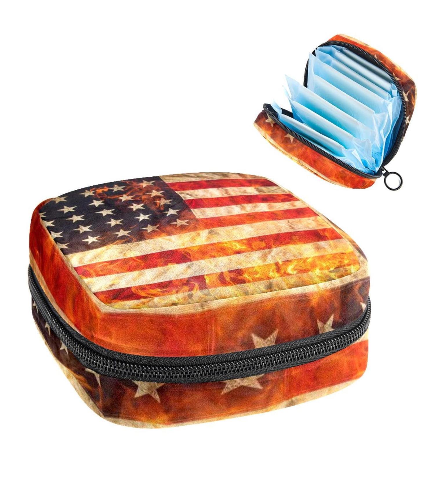 GIAPB Period Bag - American Flag and Flames Period Pouch Travel Makeup Bag - Buy Online on GoSupps.com