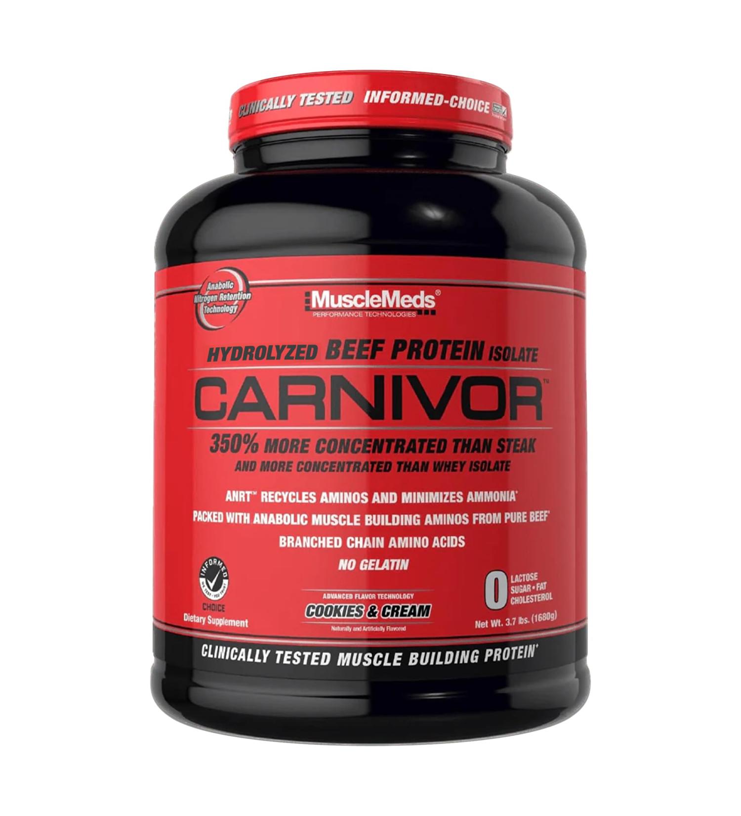 MuscleMeds Carnivor Beef Protein Isolate Powder Cookies & Cream 56 Servings 1680 Gram 59.2 Ounce 3.7 Pound Cookies & Cream 4.01 Pound (Pack of 1) - Buy Online on GoSupps.com