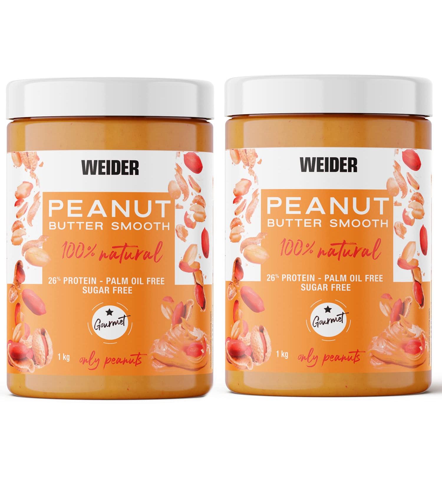 Weider Duo-Pack Peanut Butter Smooth 1kg - 100% Natural Vegan No Additives Creamy & Tasty 26% Protein - Buy Online on GoSupps.com