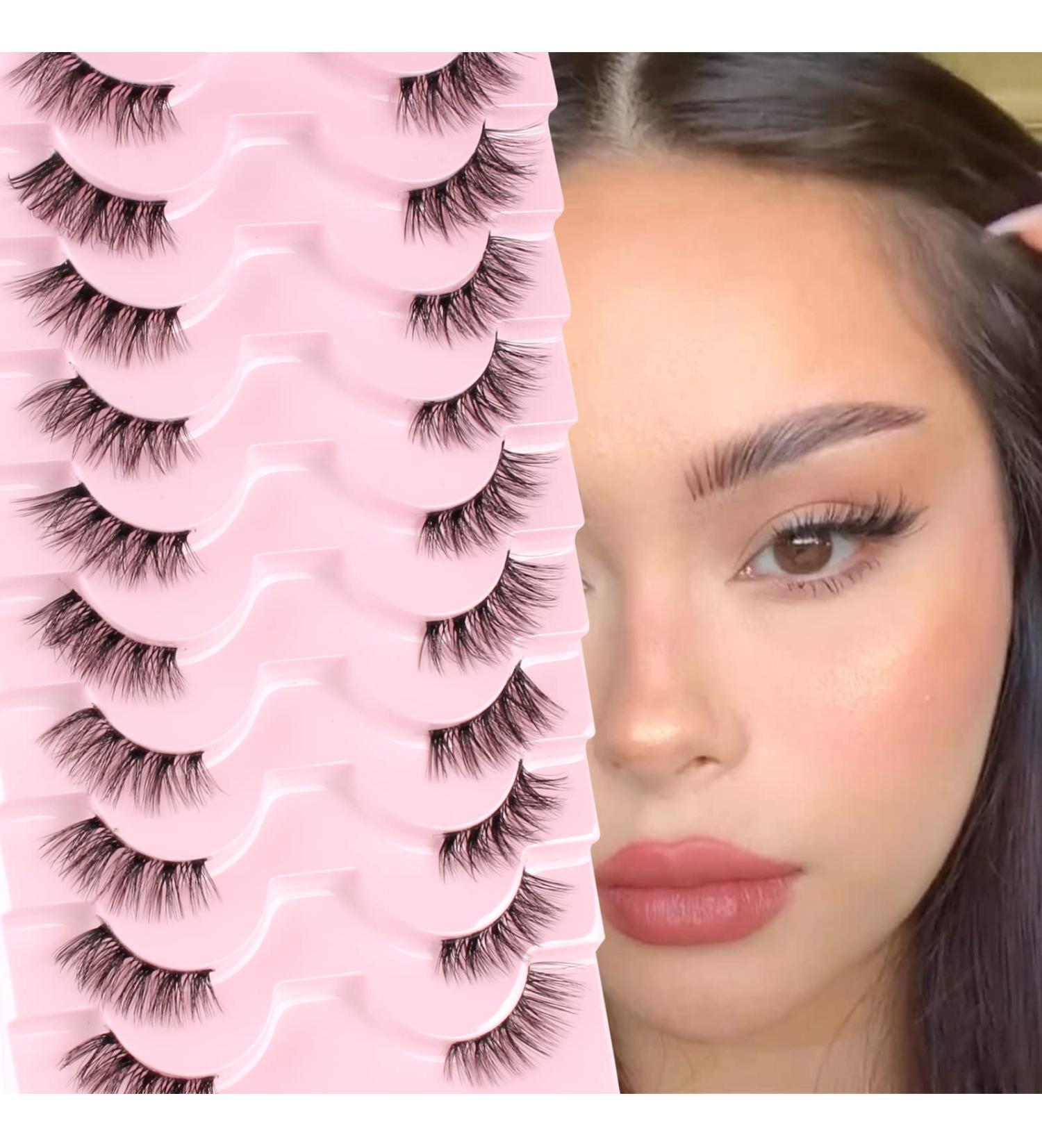 Glowingwin Half Lashes: Cat Eye False Eyelashes, Natural Look, 10 Pairs Corner Lashes, Handmade Reusable Mink Fluffy Lashes - Clear Band Half Lashes-09 - Buy Online on GoSupps.com