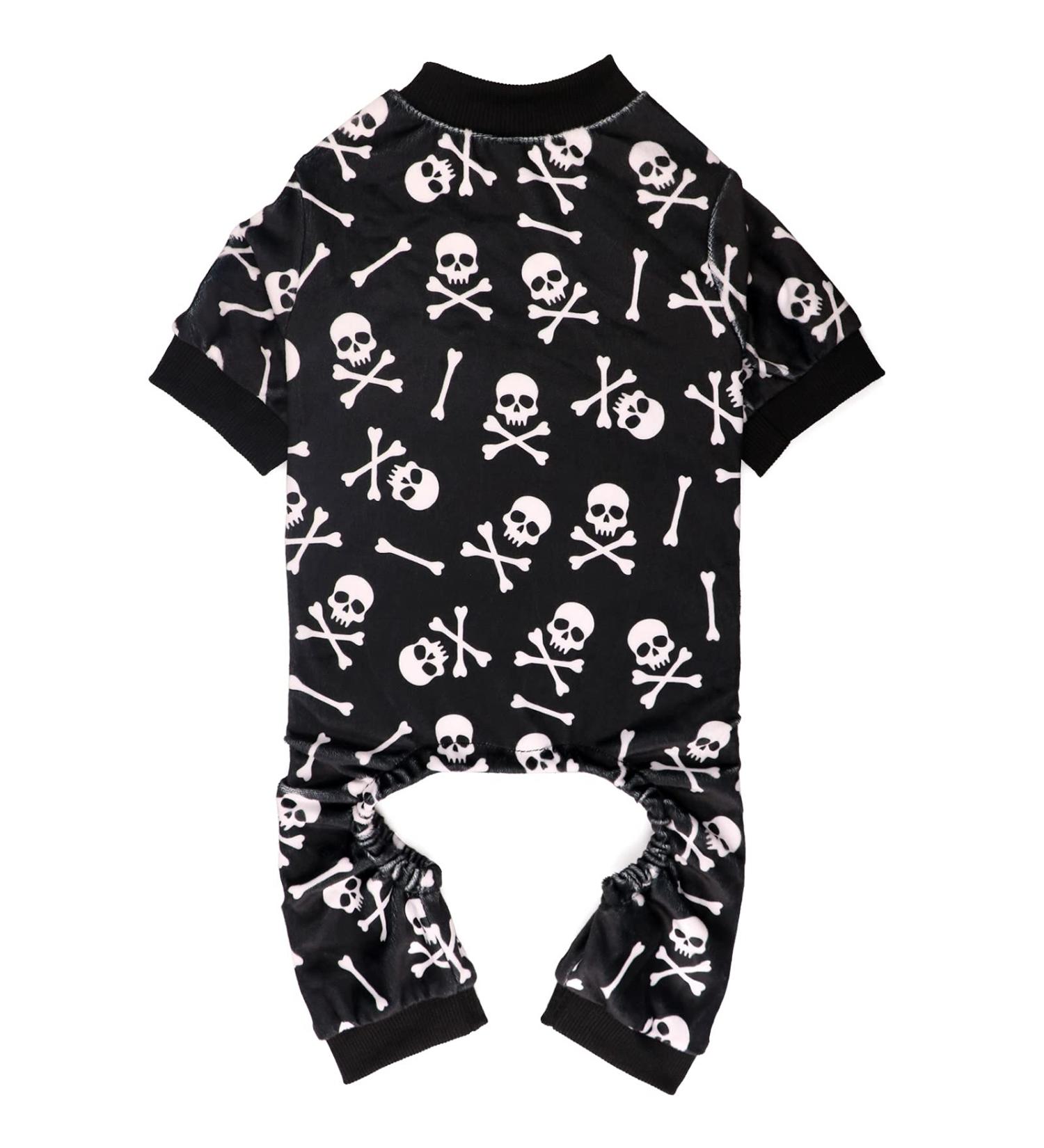 Halloween Dog Onesie Short Plush Pajamas for Small Dogs (S) - Soft & Stretchy Skulls & Crossbones Design - Buy Online on GoSupps.com