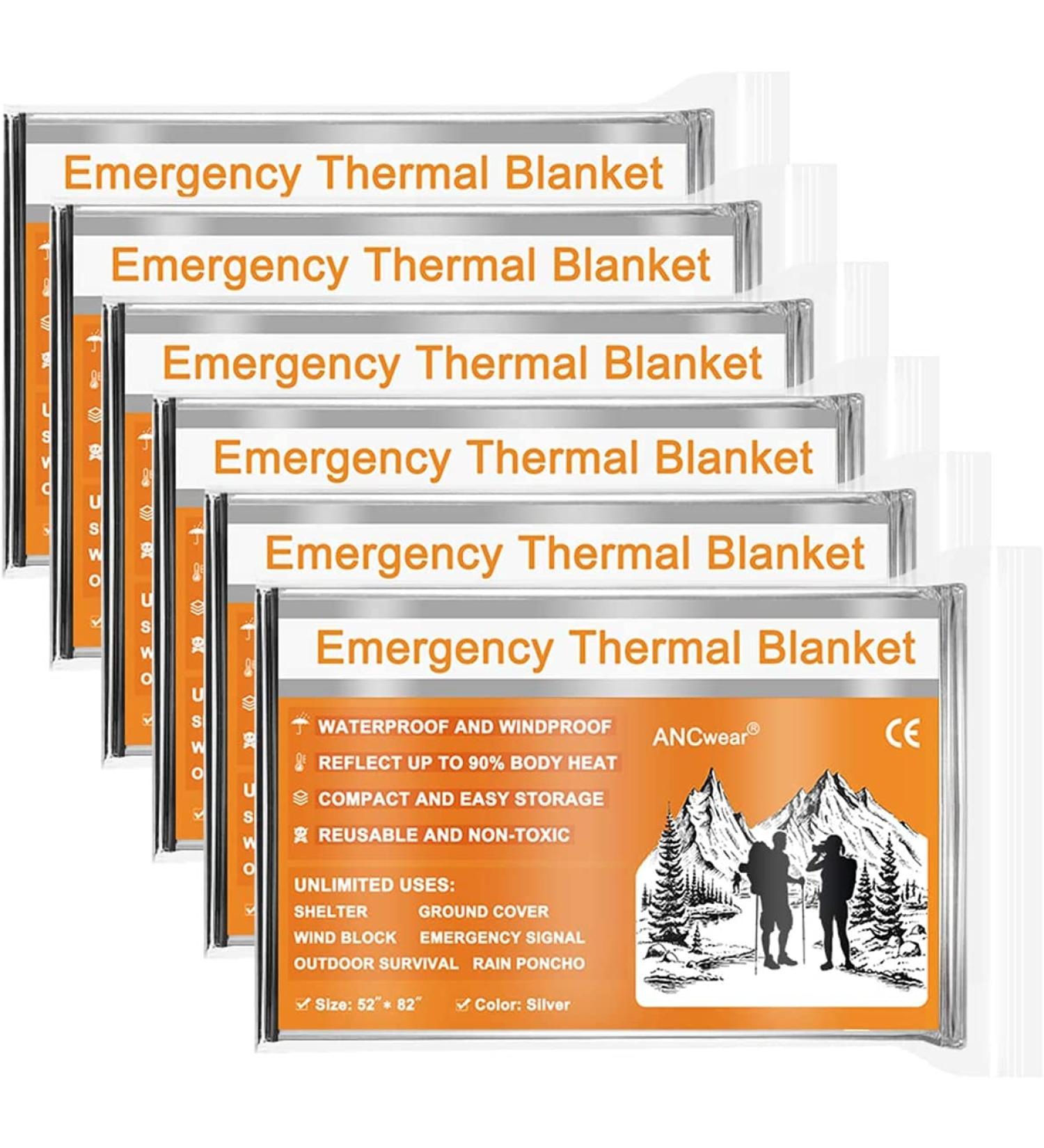 ANCwear Emergency Blankets 6 Pack - Foil Mylar Thermal Space Blankets for Outdoors, Hiking, Survival, First Aid - 52 x 82 Inches - Buy Online on GoSupps.com