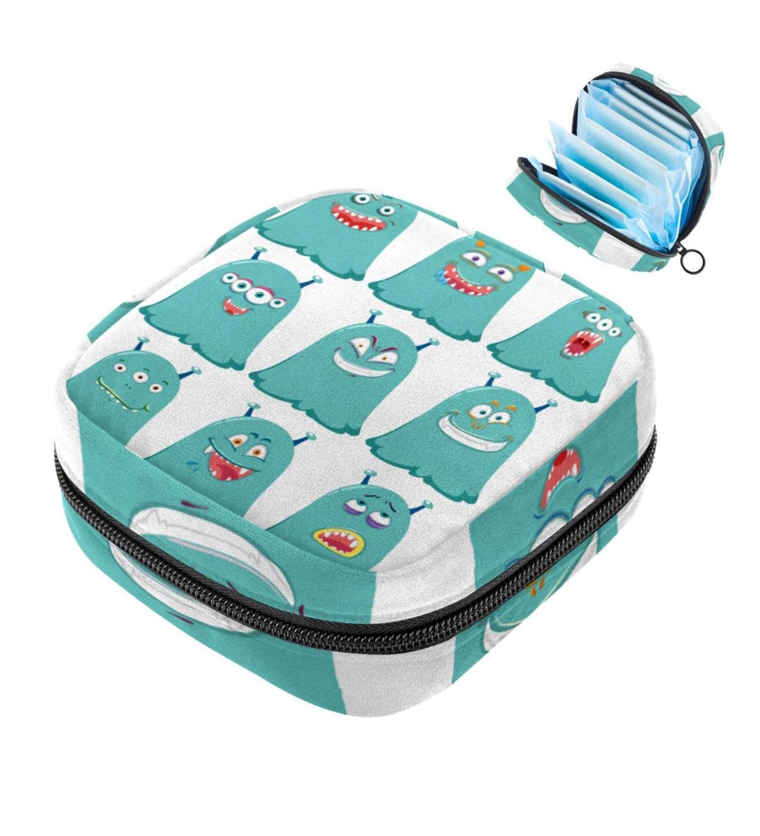 Blue Cute Aliens Women's Bag | Large Menstrual Cup Pocket & Zipper | Multi-Colored Period Inserts & Tampon Storage - Buy Online on GoSupps.com