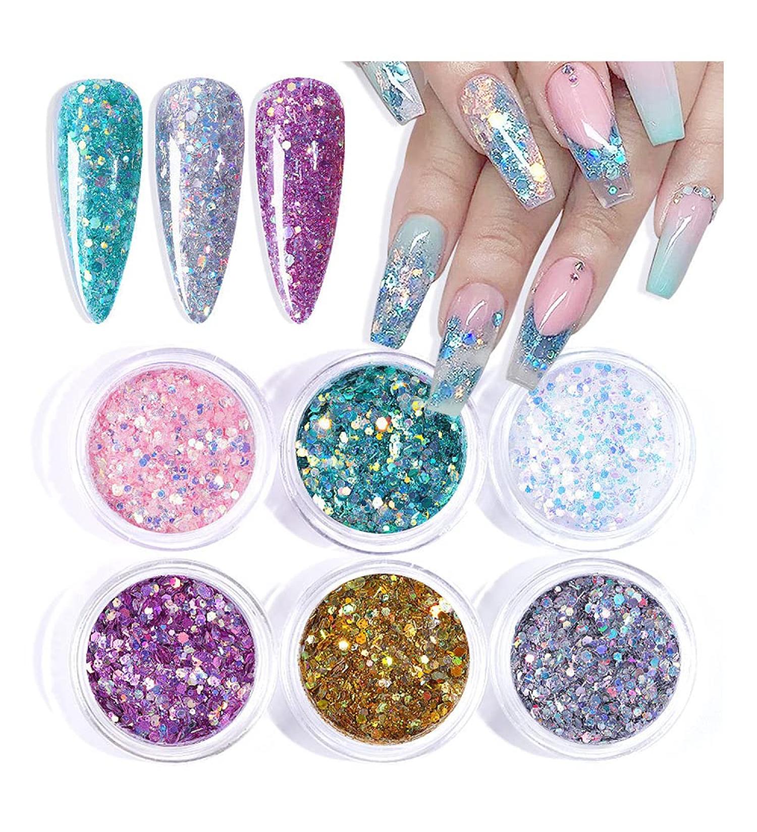 Holographic Acrylic Nail Art Supplies: Glitter Powder Set for Women's 3D Nail Decoration - Buy Online on GoSupps.com