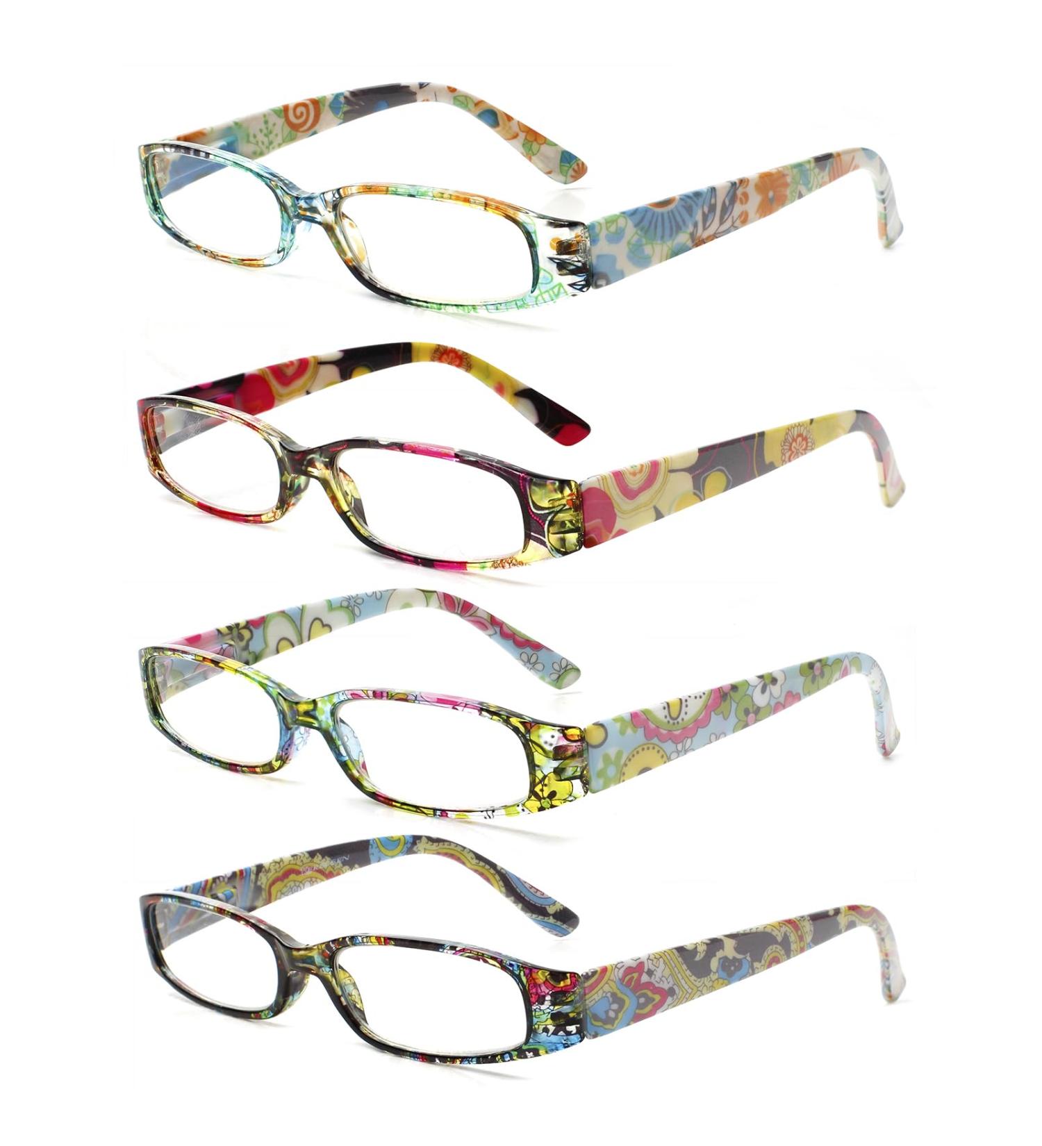 Cojwis 4 Pack Women's Reading Glasses - Stylish Patterns Spring Hinges 2.00x Magnification 4 Colors - Buy Online on GoSupps.com