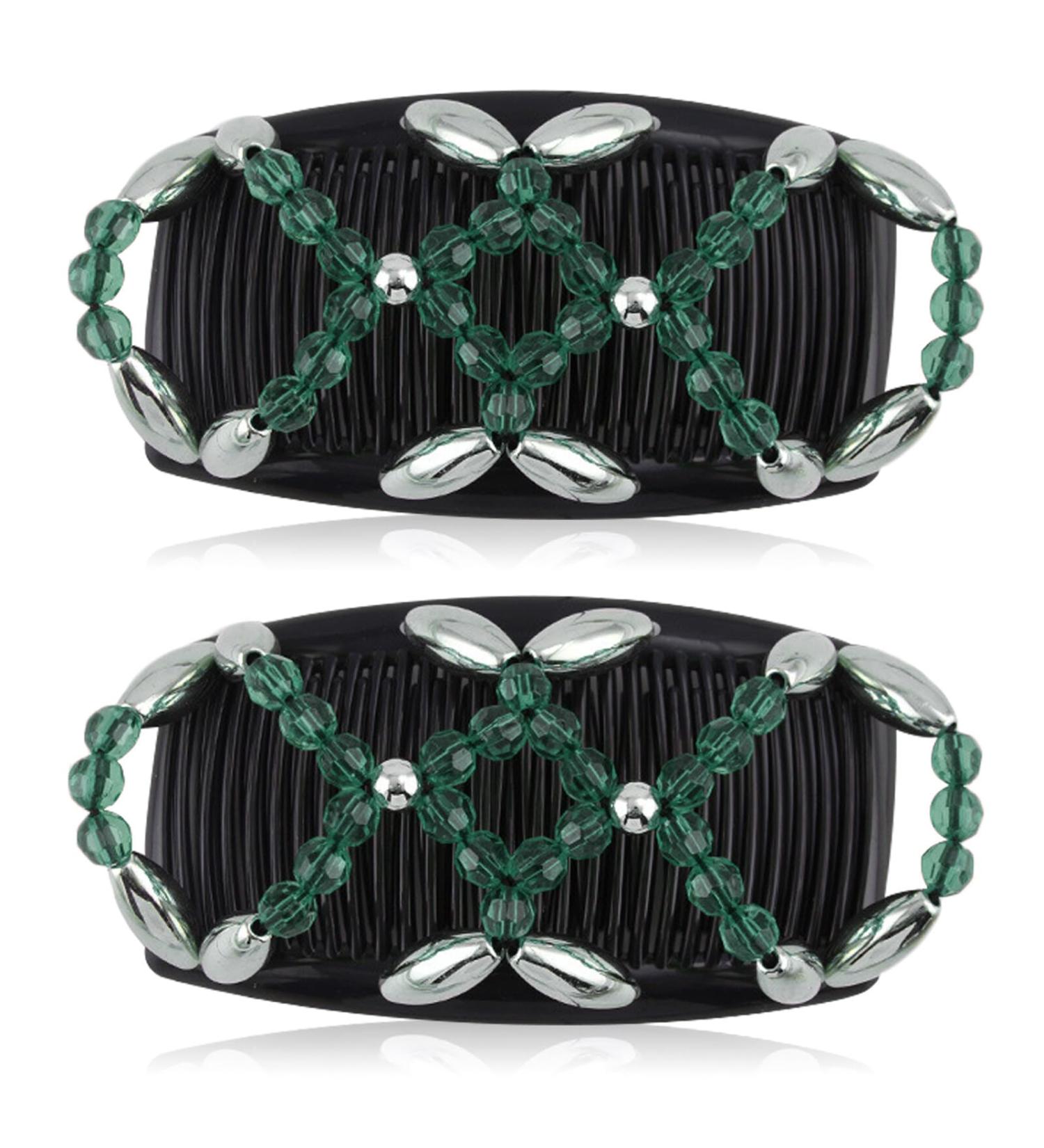 Stylish Kytpyi Hair Comb & Clips - 2-Pack Stretchable Hair Accessories for Thick & Fine Hair - Durable Pearl Design for DIY Hairstyles (Green) - Buy Online on GoSupps.com