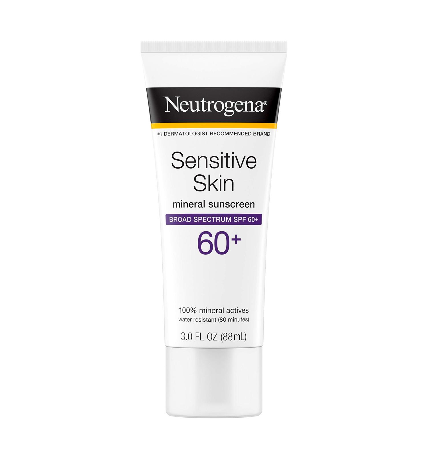Neutrogena Sensitive Skin Mineral Sunscreen Lotion SPF 60+ (3 fl. oz) | Zinc Oxide, Water-Resistant, Hypoallergenic, Fragrance & Oil-Free Formula - Buy Online on GoSupps.com
