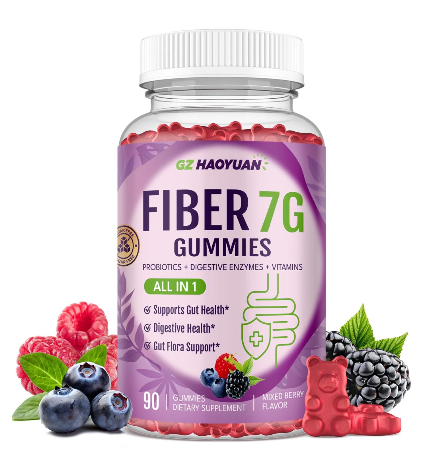 Fiber Gummies for Adults - Sugar Free Fiber Supplement 7g All in 1 Probiotic 60 Billion CFU & Prebiotic with Digestive Enzymes Inulin Psyllium Vitamin Support for Gut & Digestive Health 90 Ct - Buy Online on GoSupps.com