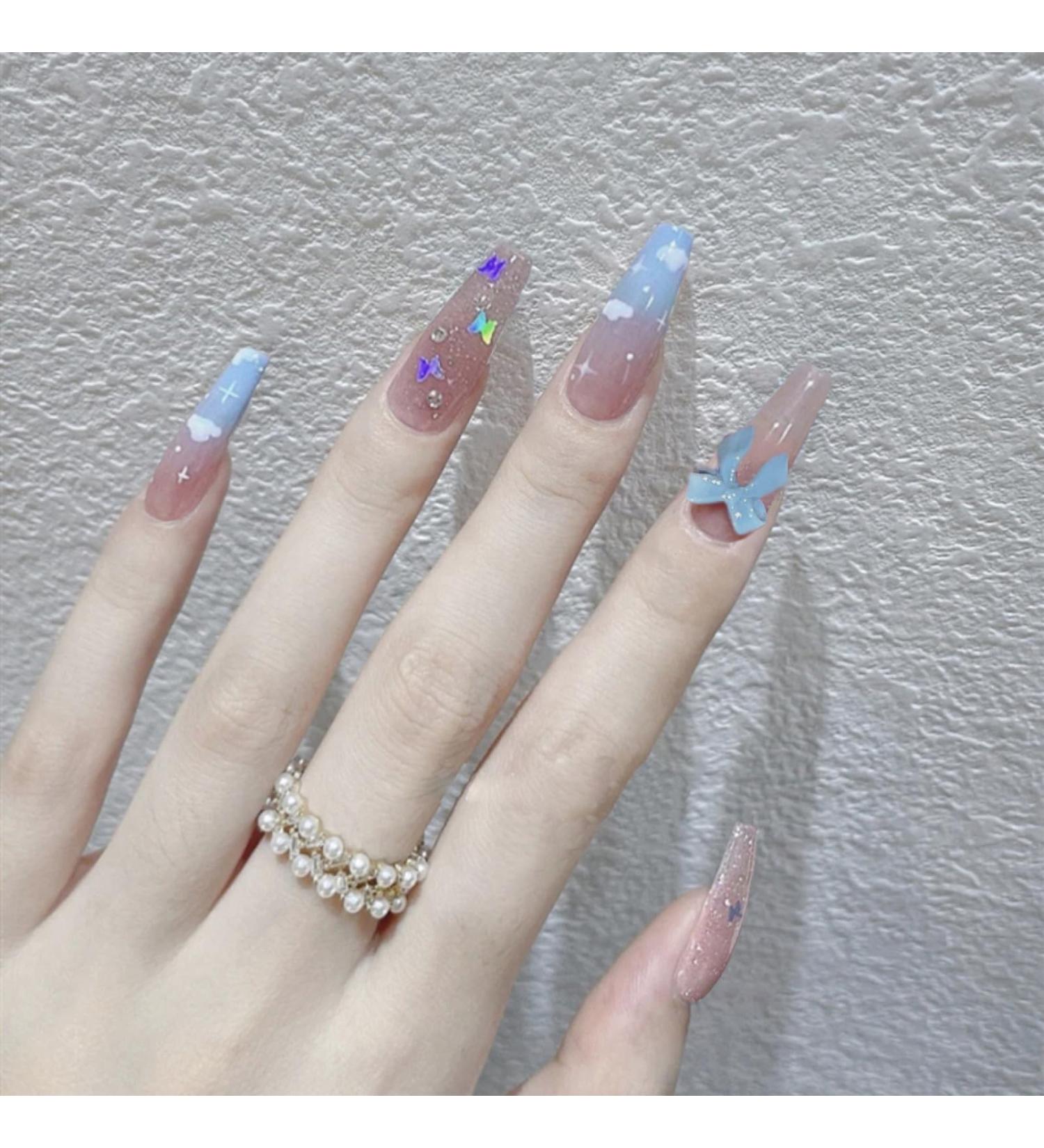 Nail Art Fake Nails Handmade Silver Love Artificial Square Head Nail Glue French Super Long Ballet Pseudo Nail Press On Nails Fashion Nails-Z-28n