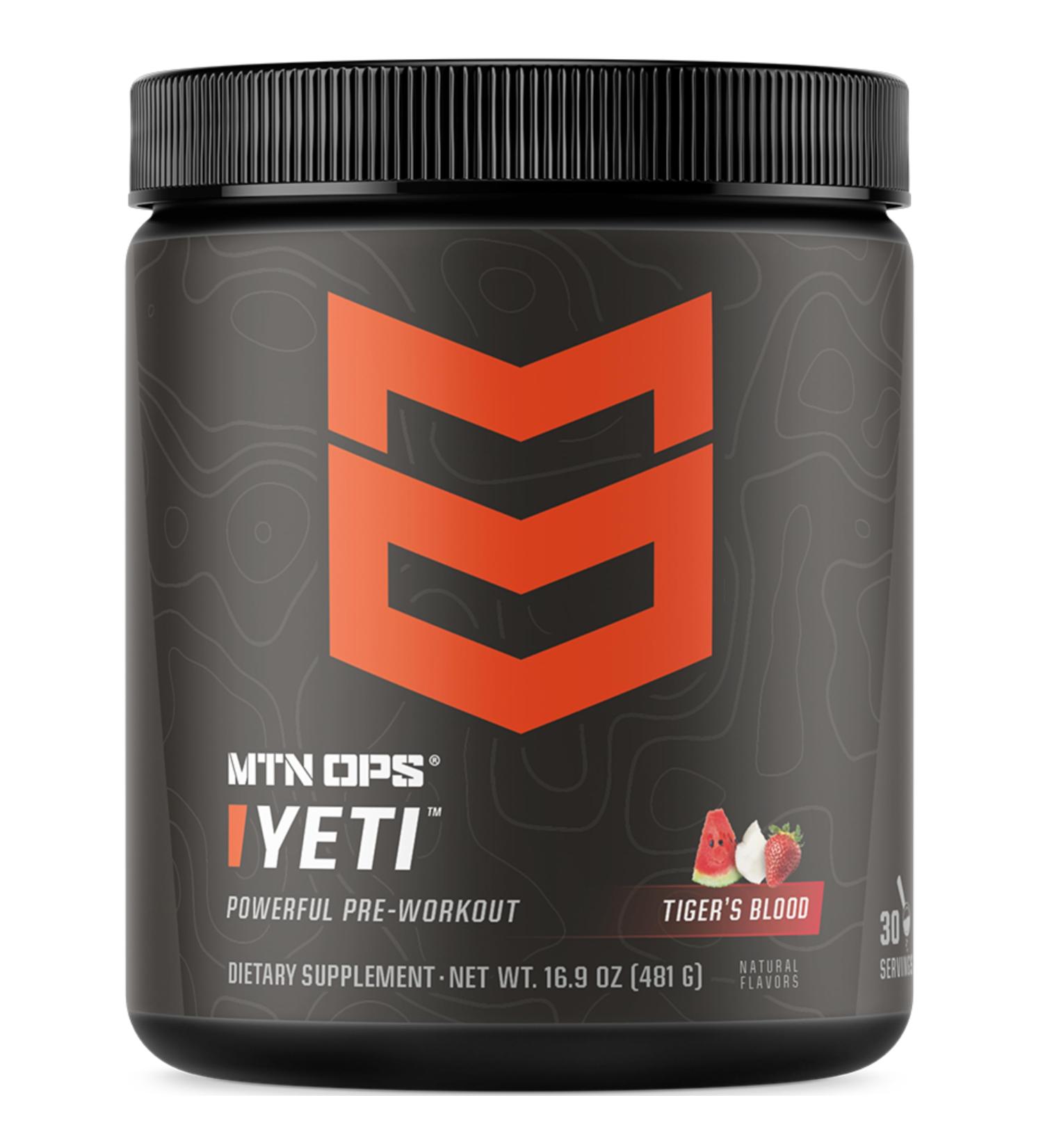 MTN OPS Yeti Pre-Workout Powder Energy Drink with Creatine 200mg Caffeine & BCAAs with Beta Alanine 30-Serving Tub Tiger's Blood Tiger's Blood 30 Servings - Buy Online on GoSupps.com
