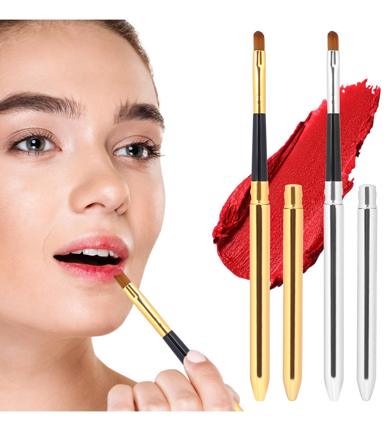 2 PCS Retractable Lip Brush Set | Travel Lip Brush with Cap | Mini Applicator for Lipstick Gloss & Creams | Professional Lip Wands for Women & Girls - Buy Online on GoSupps.com