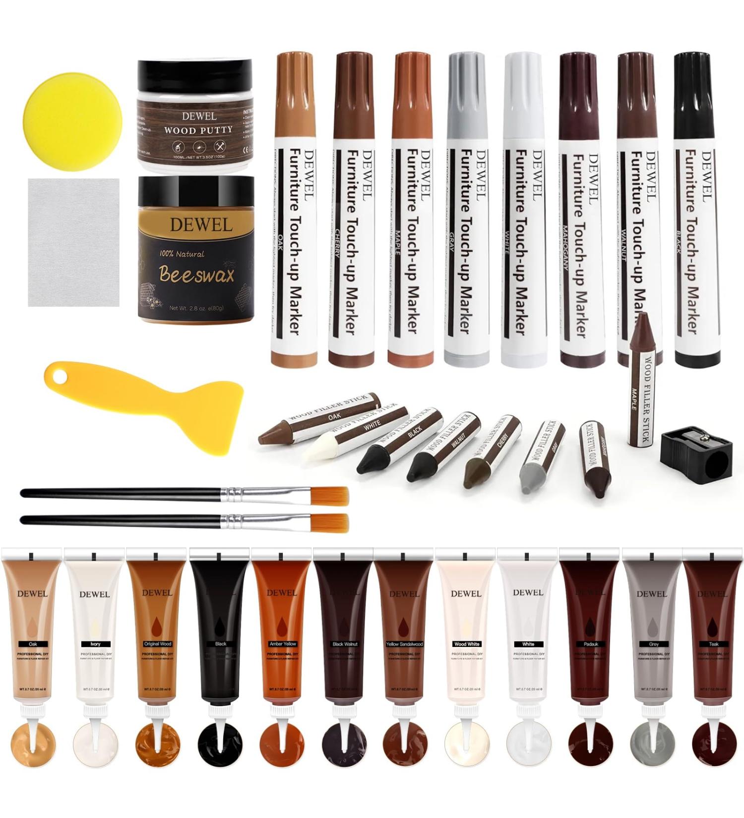 DEWEL Wood Furniture Repair Kit - Wood Fillers Touch Up Markers & Wax Sticks for Cracks Scratches & Holes - Perfect for Tables Floors & Doors - International Shipping Available - Buy Online on GoSupps.com