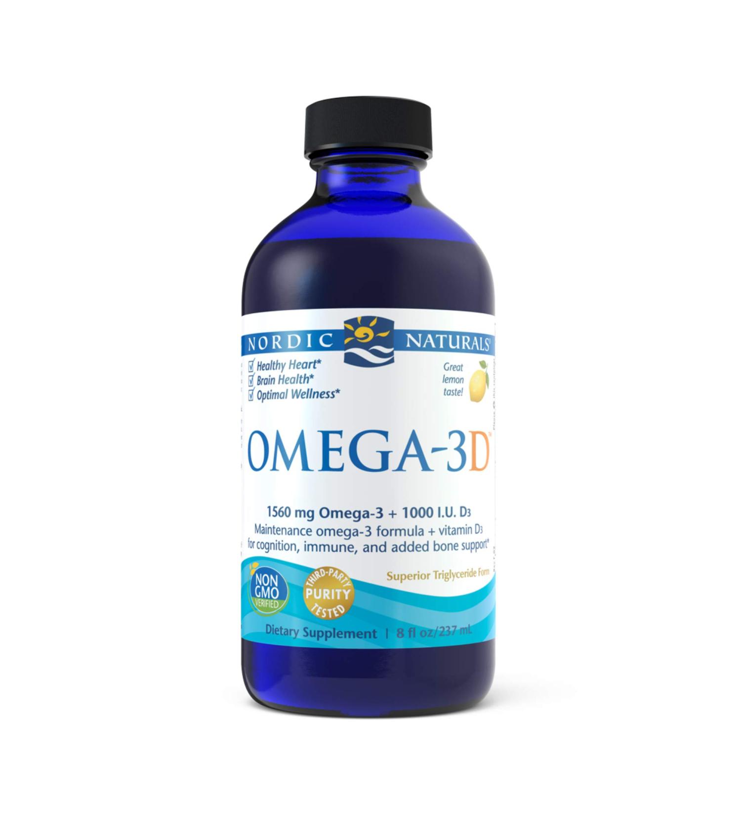 Nordic Naturals Omega-3D Lemon 8 fl oz - Pure Omega-3 Supplement for Heart & Brain Health - Buy Online on GoSupps.com