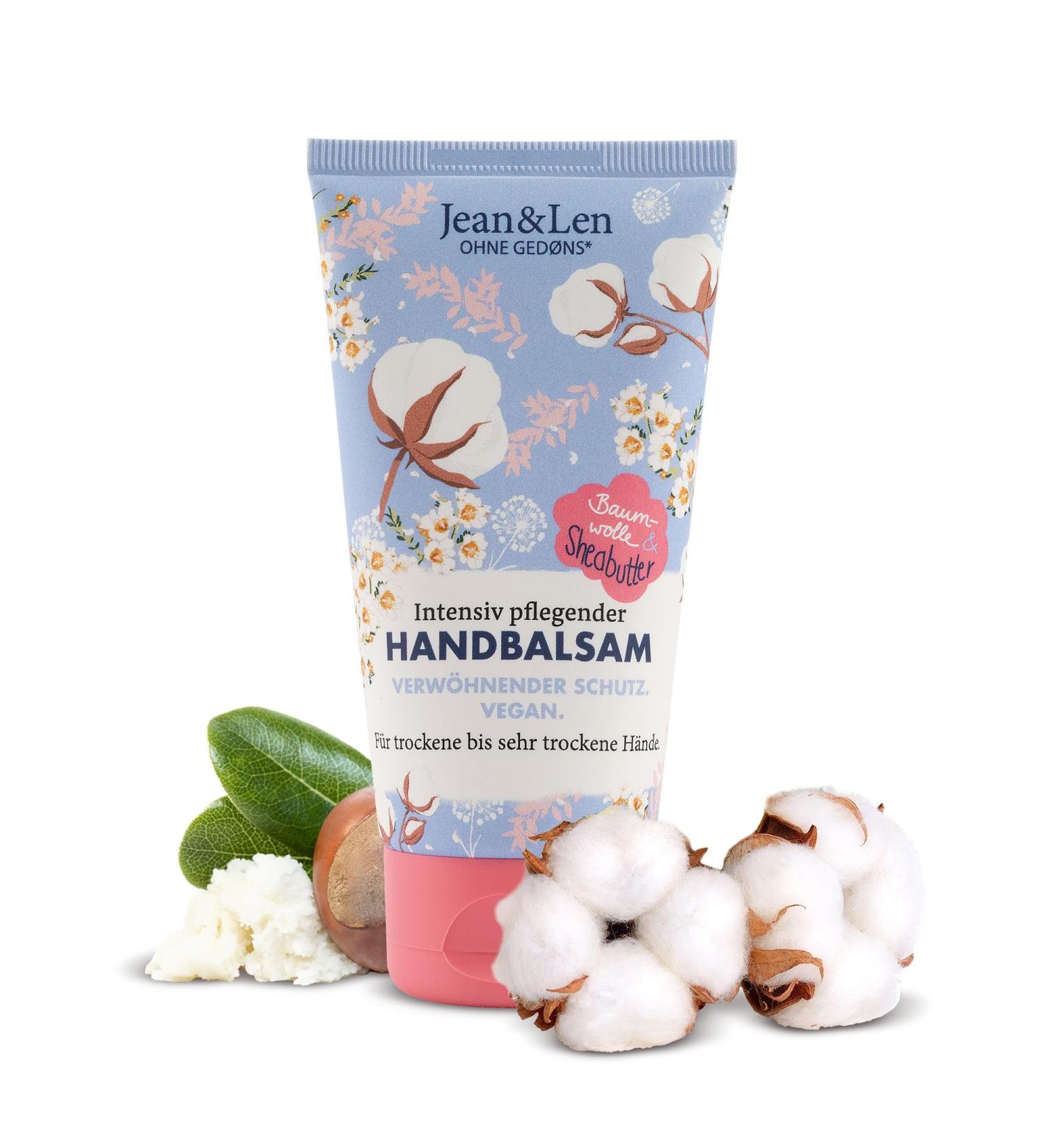 Jean & Len Hand Balm - Cotton & Shea Butter Vegan Hand Cream for Dry Hands Intensive Care Paraben & Silicone Free 75ml Tube - Buy Online on GoSupps.com