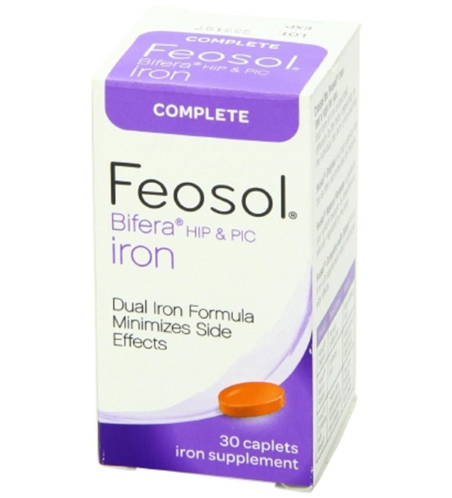 Feosol Bifera Hip & PIC - Iron Supplement - 28 mg / 22 mg / 6 mg Strength - Caplet - 30 per Bottle